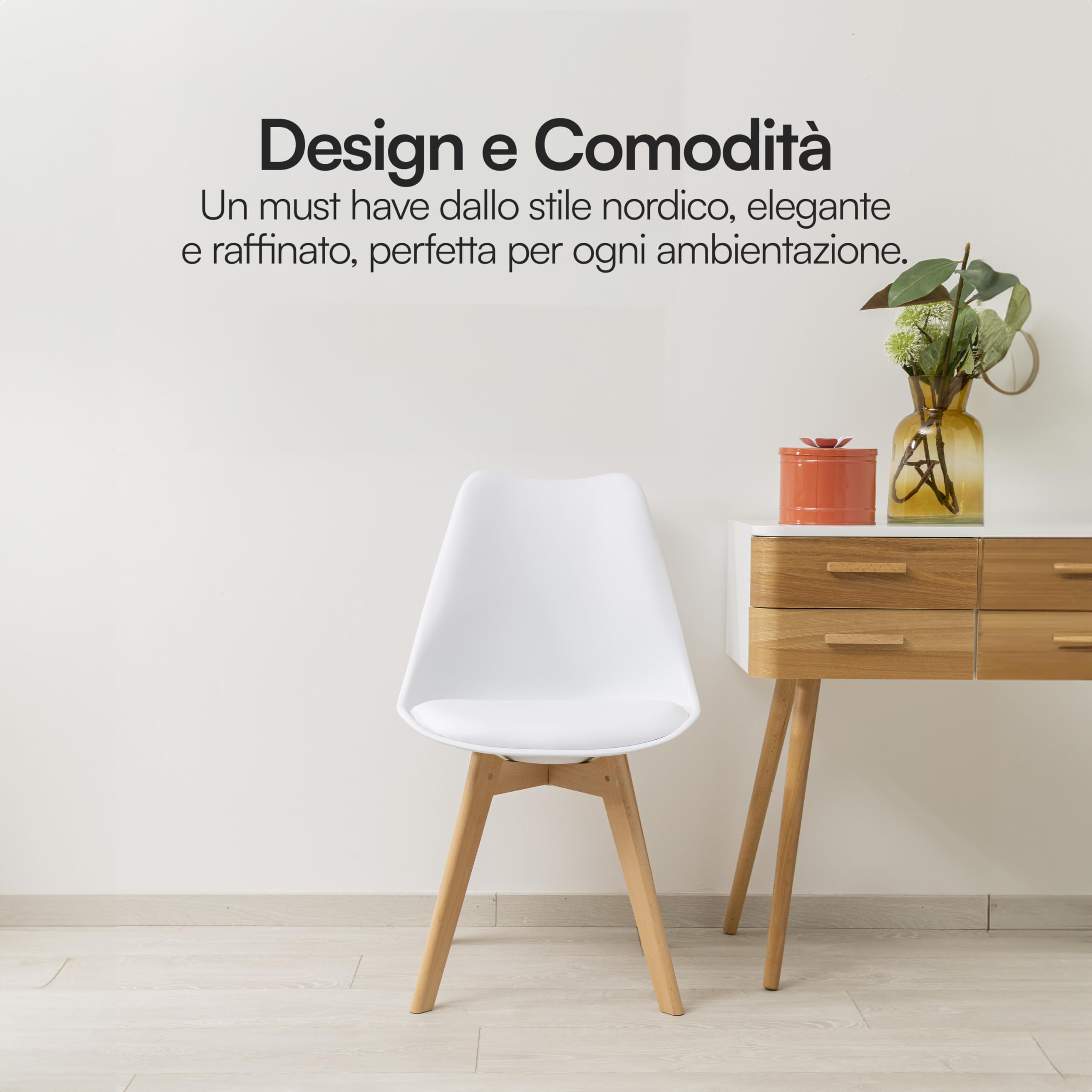Baroni Home sedia pranzo ufficio bianca gambe legno 1 pezzo