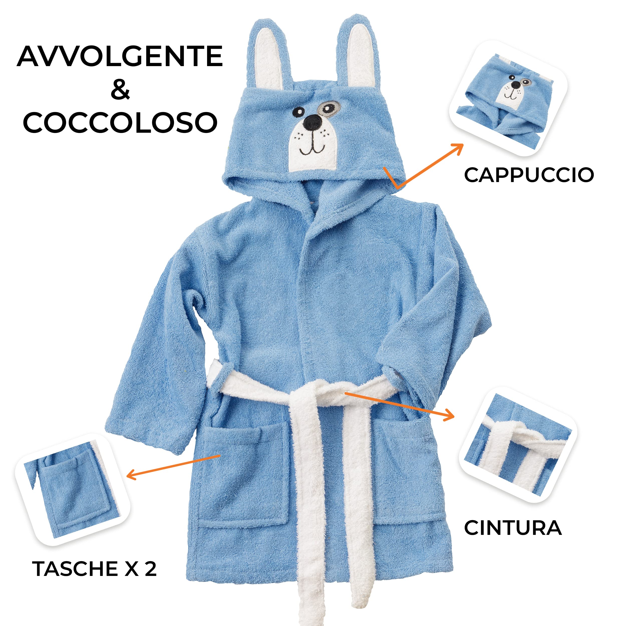 Baroni Home Accappatoio Bimbi con Cappuccio Cane in Cotone
