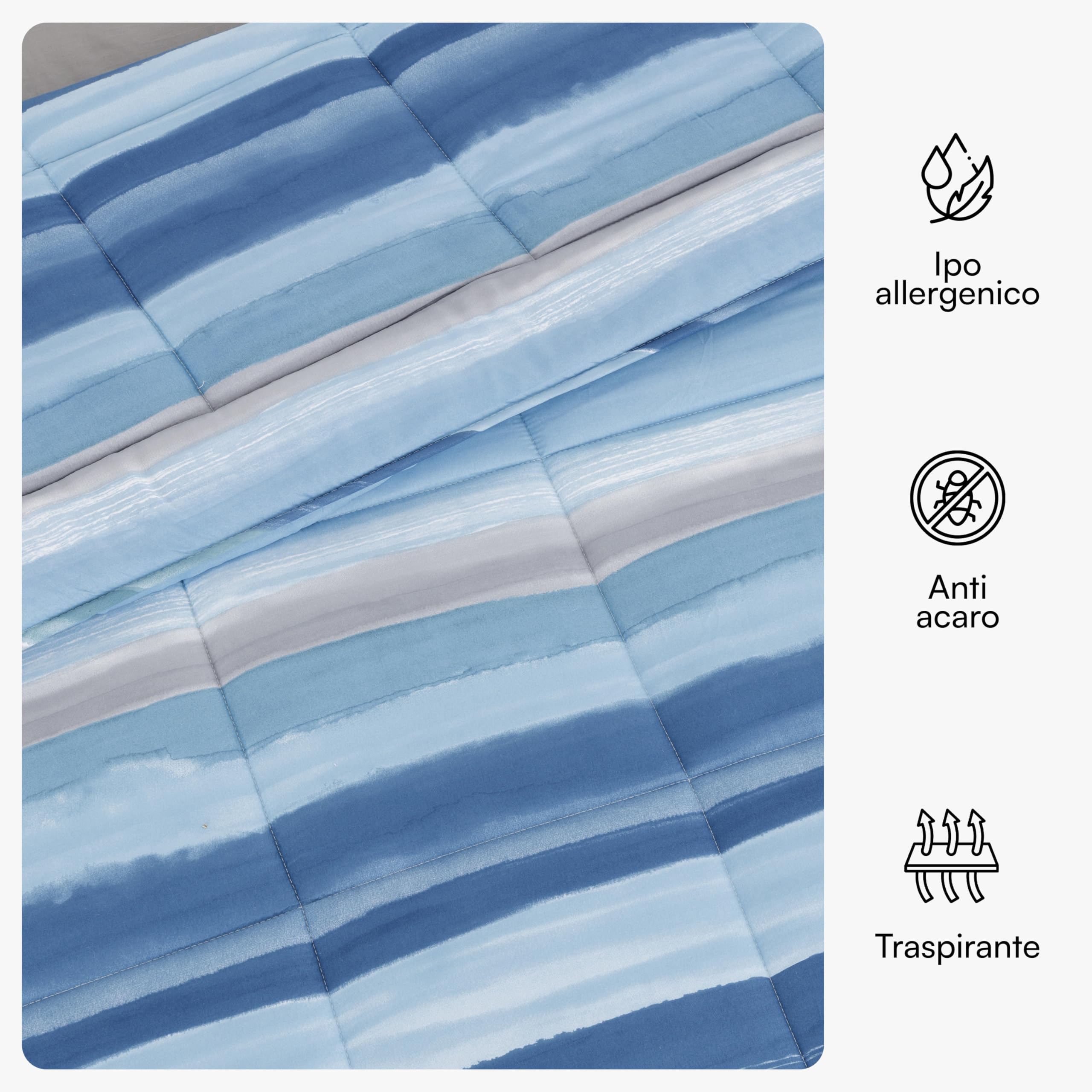 Baroni Home Piumone Matrimoniale 260x260 Righe Blu 350 g/mq anallergico