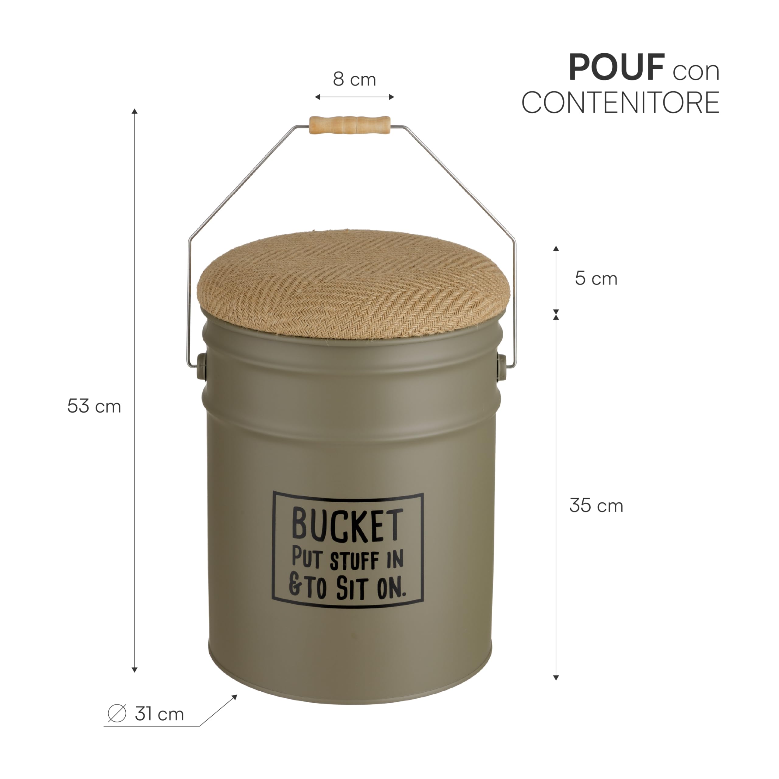 Baroni Home pouf contenitore tortora juta 40x31 cm
