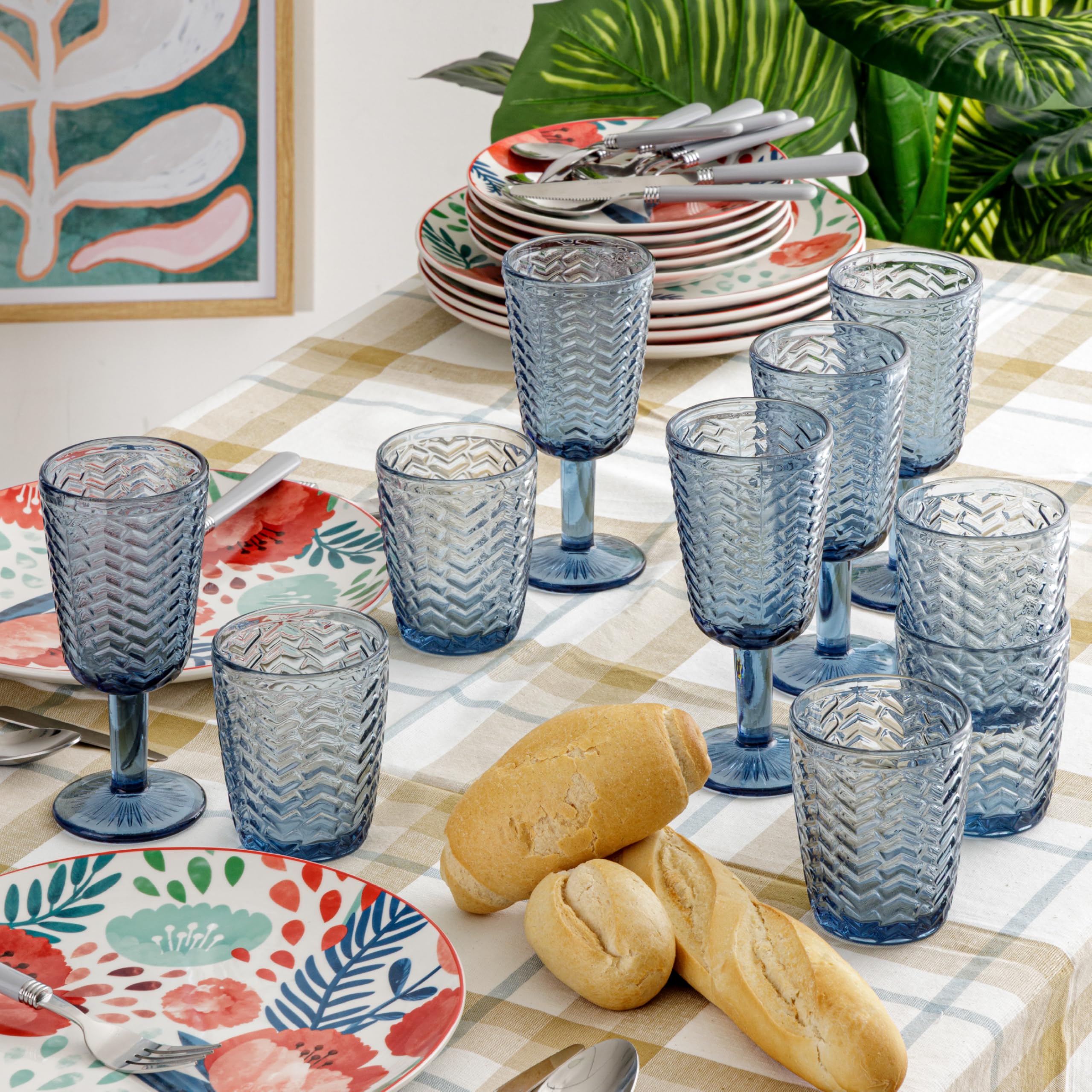 Baroni Home Wave Set 6 Bicchieri Vetro Blu 30 CL Righe