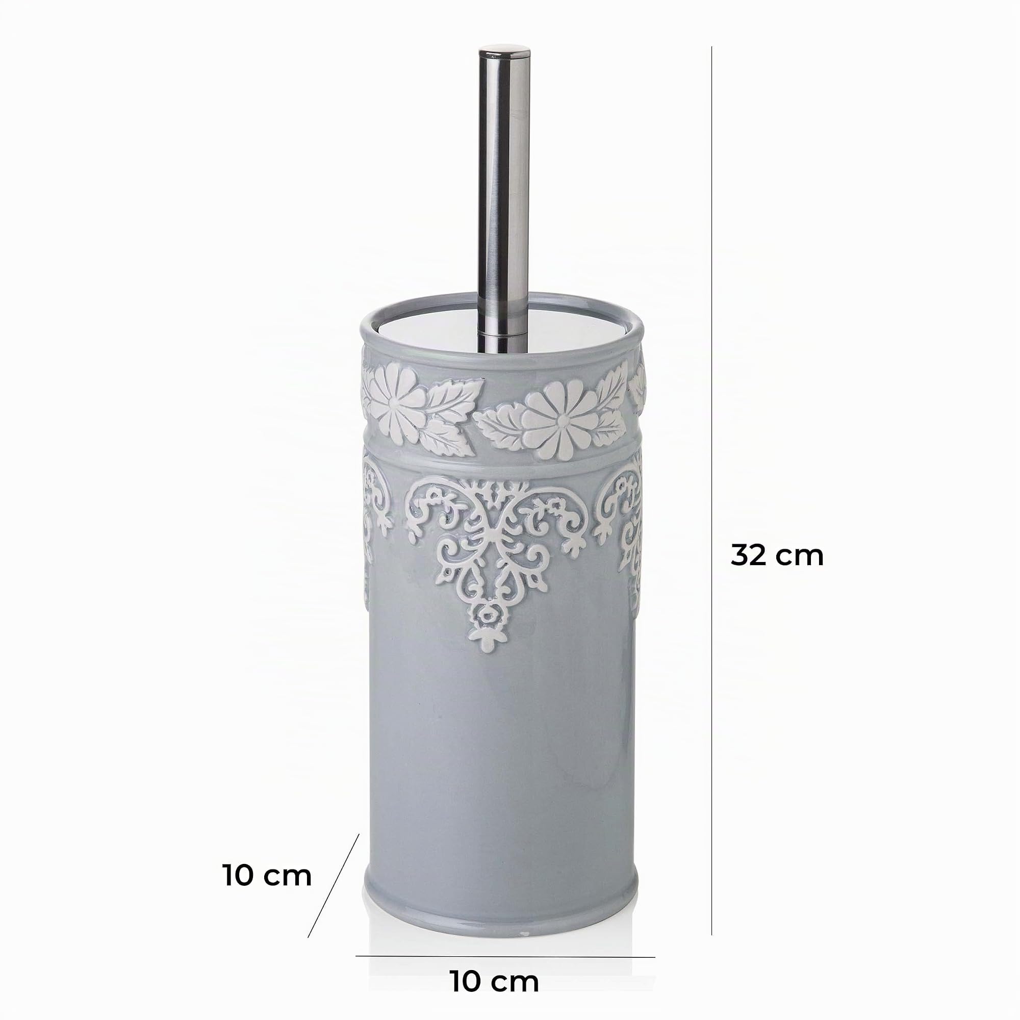 Baroni Home Scopino WC Ceramica 10x10x32 cm Grigio Decoro