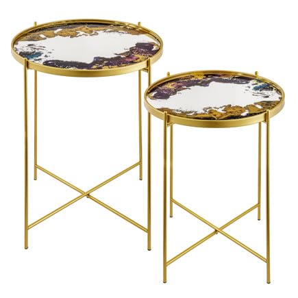 Baroni Home Set 2 Tavolini effetto marmo oro e viola