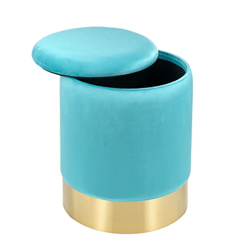 Baroni Home Pouf Contenitore Velluto Turchese 31x31x39 cm