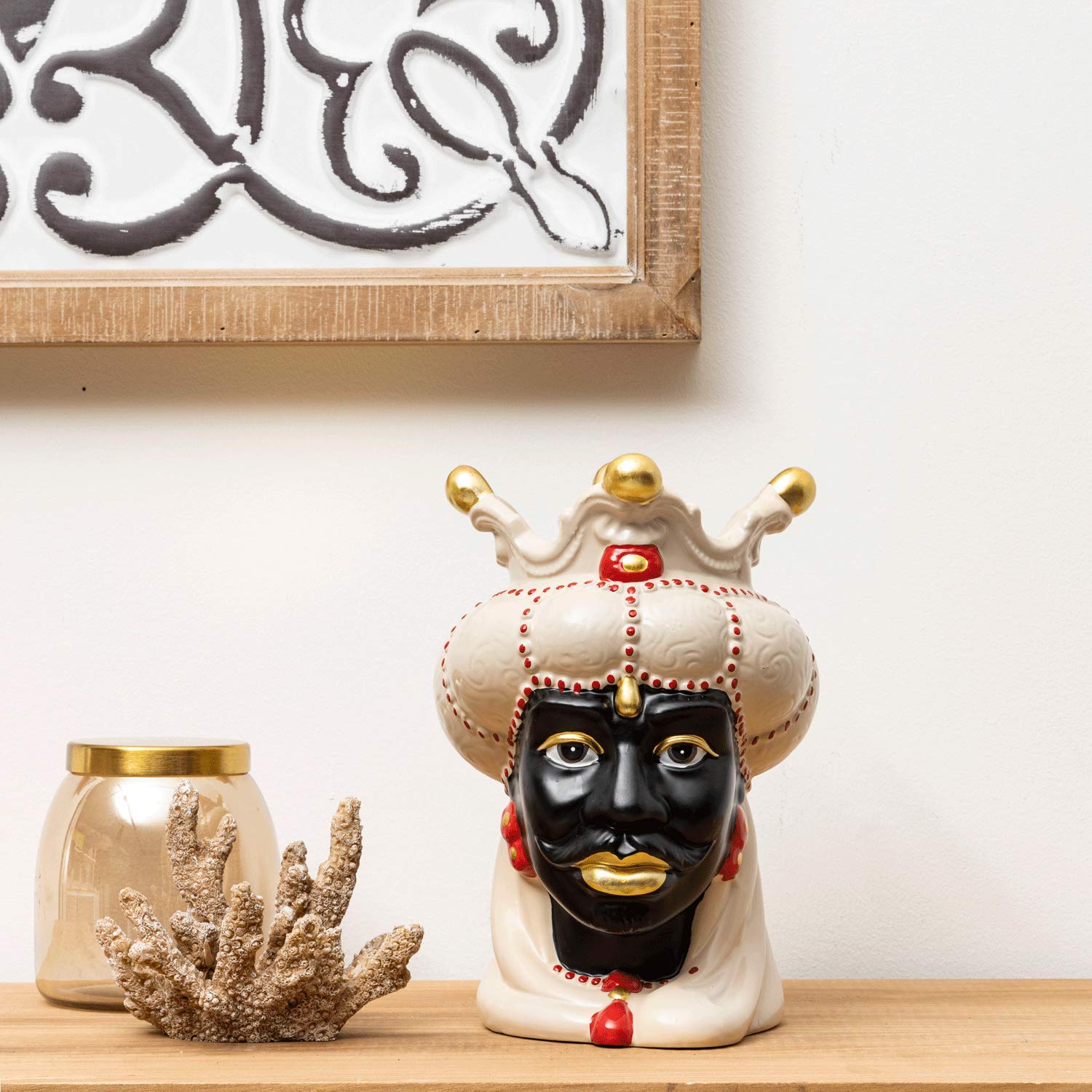 Baroni Re Volto Scuro testa di moro vaso ceramica 25 cm