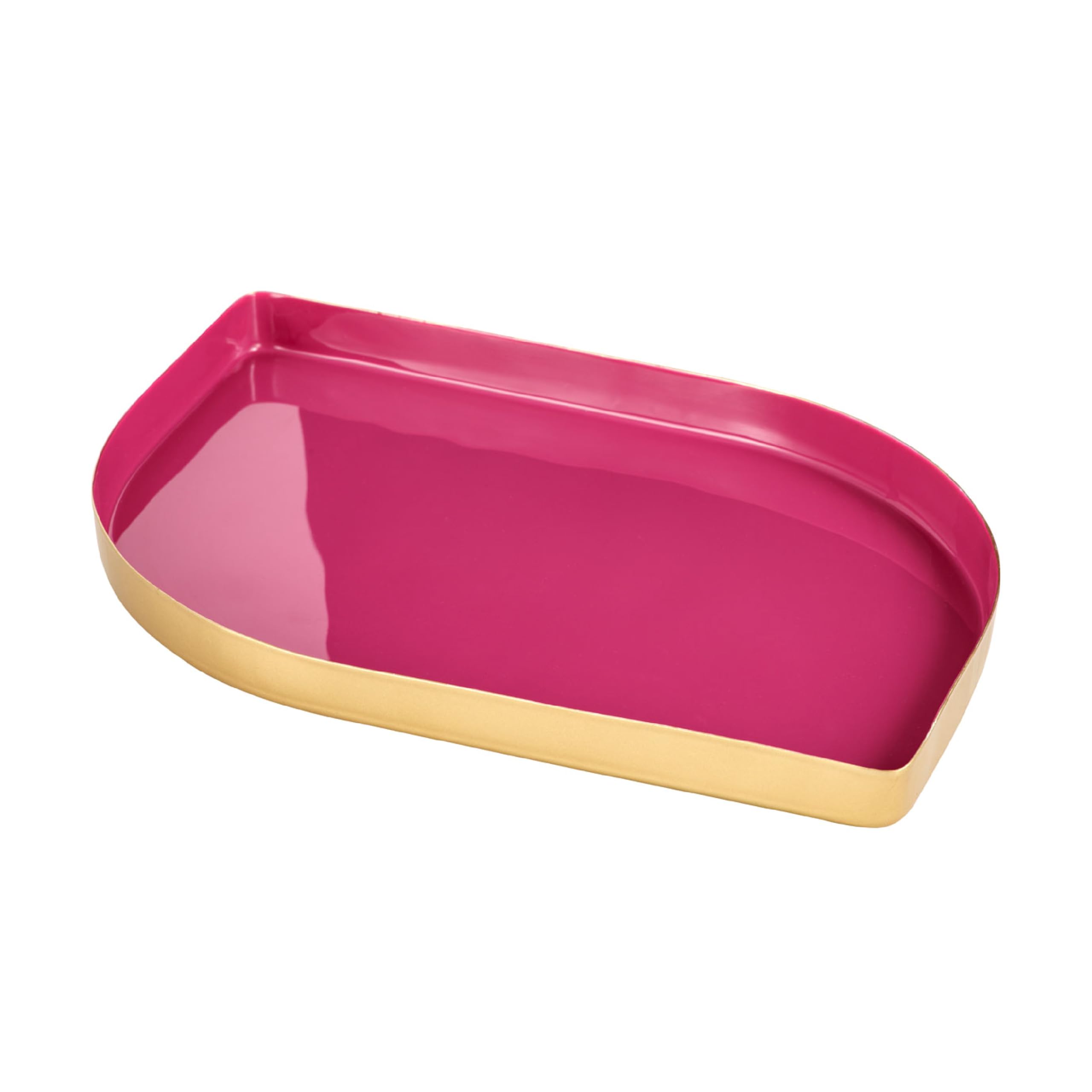 Baroni Home Petalo Vassoio Metallo Oro e Fucsia 32x24x2 cm