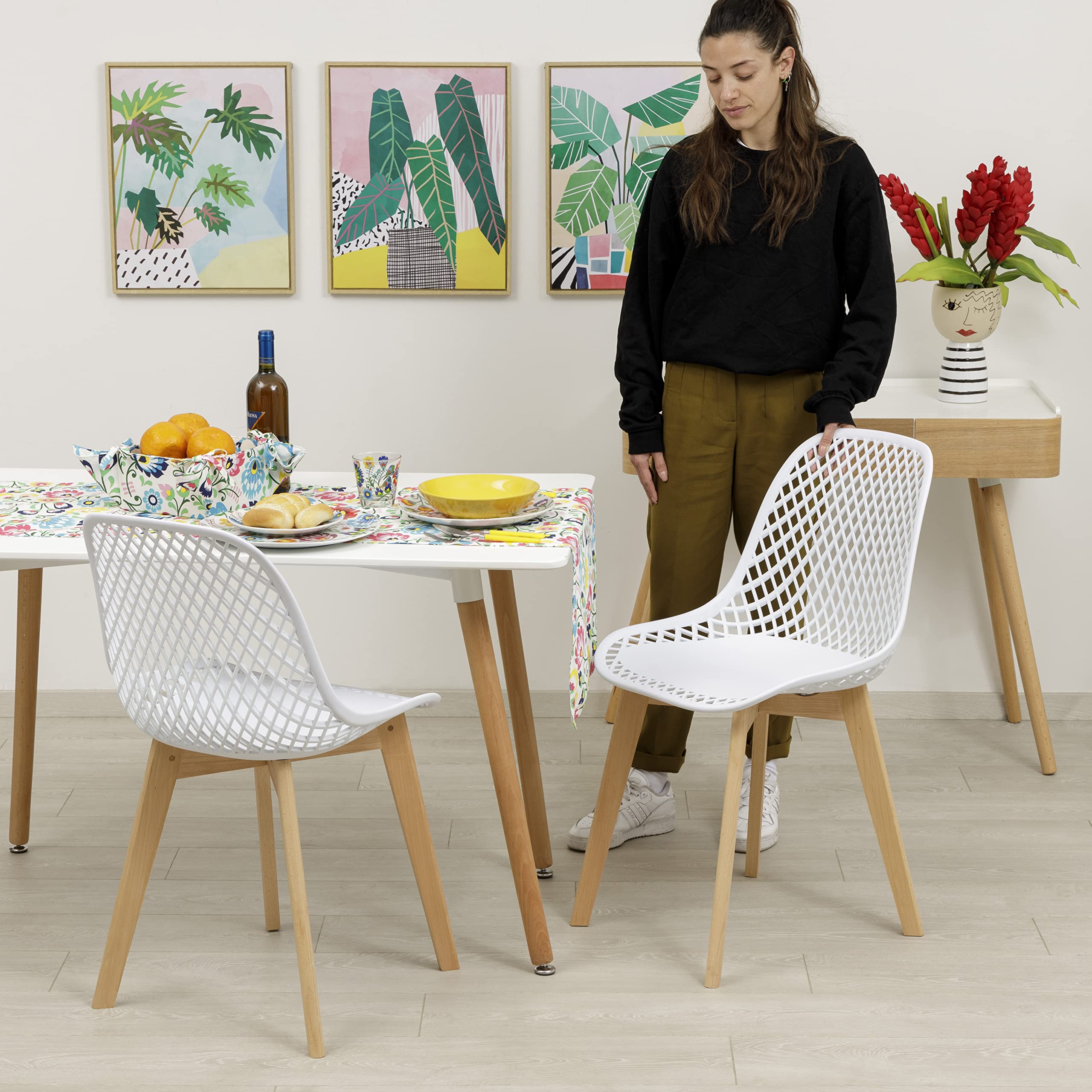 Baroni Home Sedia Moderna Bianca Gambe Legno 4 Pezzi