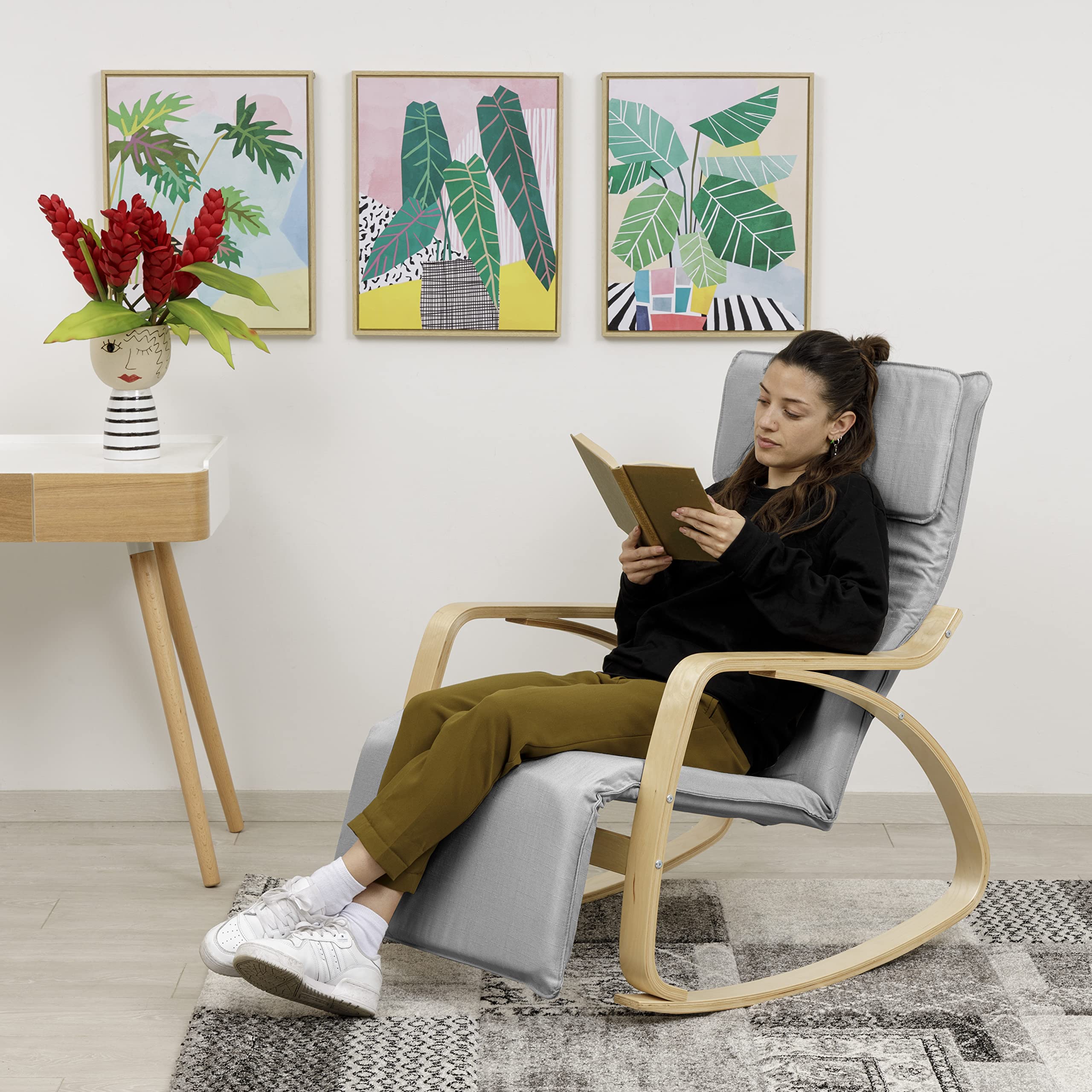 Baroni Home sedia a dondolo tessuto grigia 67x82x98 cm