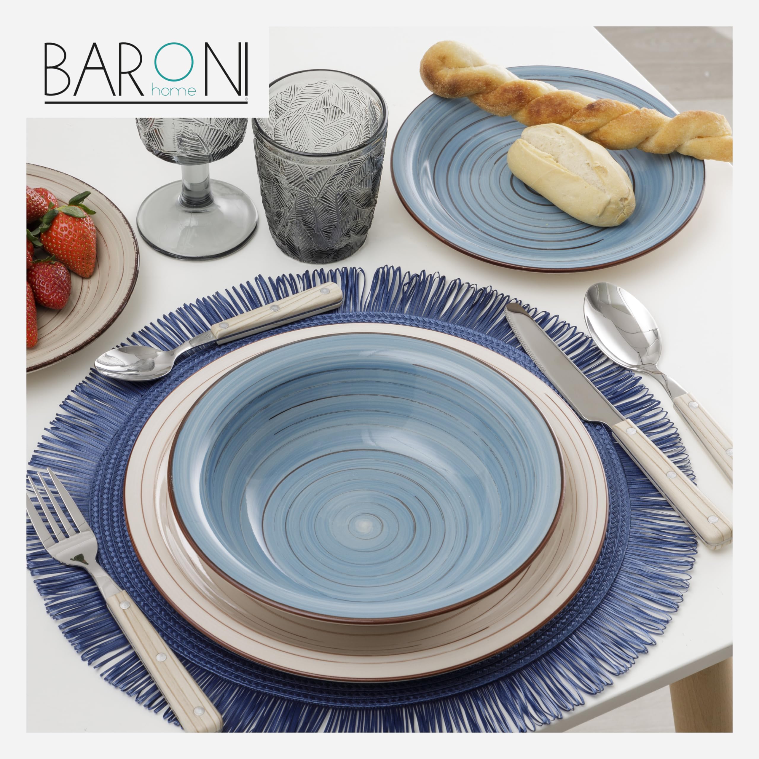 Baroni Home Servizio Piatti 18 Pezzi Ceramica Blue&Grey 6 Persone