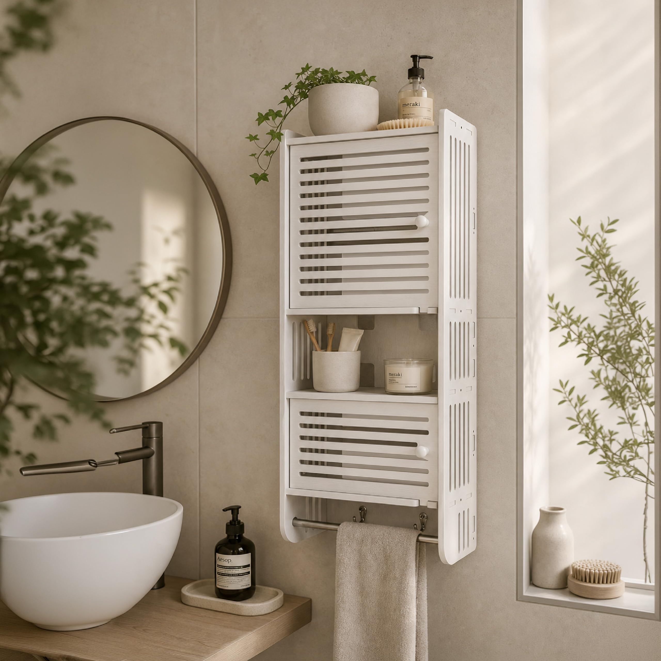 Baroni Home Pensile Bagno 2 Ante Bianco 14,5x29,5x70 cm Parete