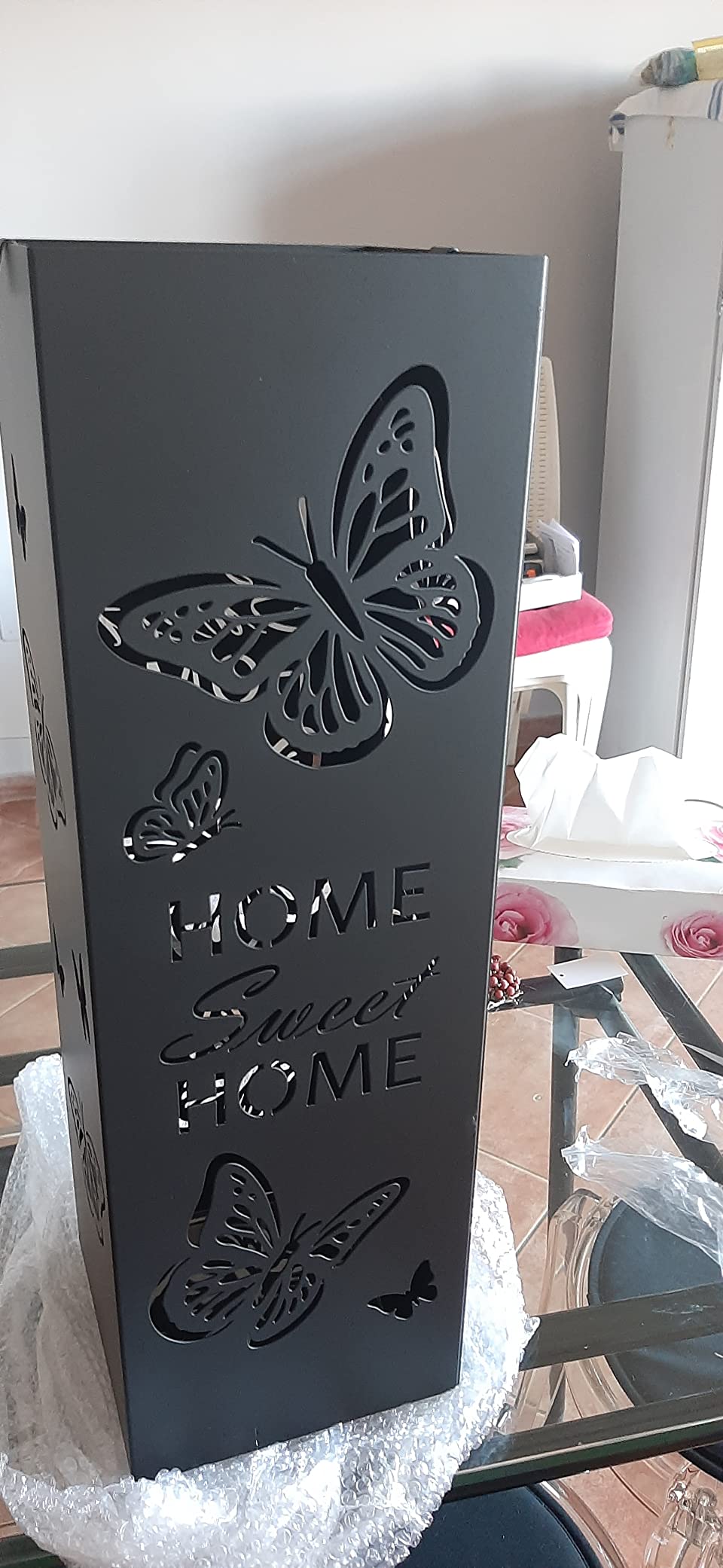 Baroni Home portaombrelli metallo bianco farfalle 15,5x15,5x49 cm