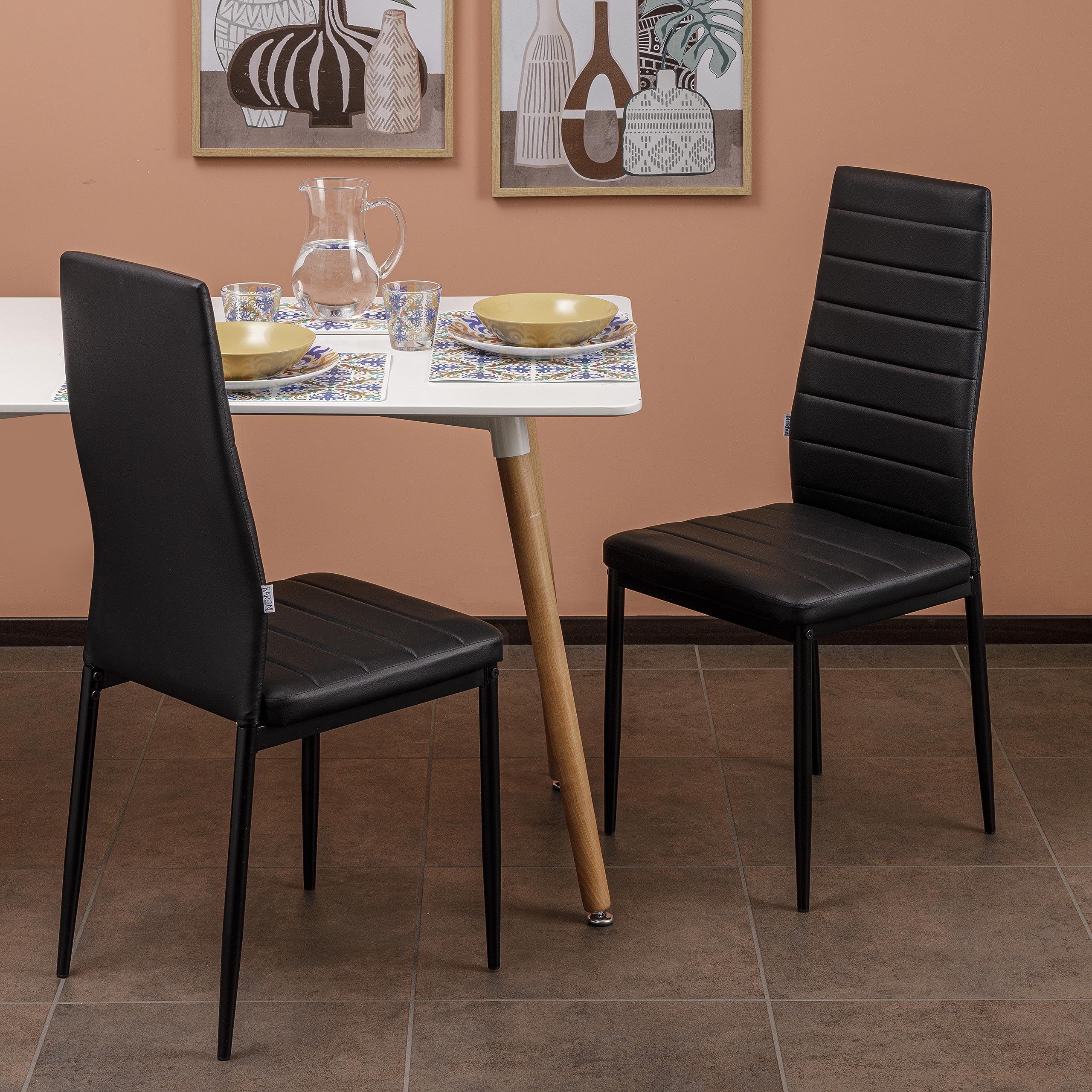 Baroni Home Set 4 Sedie da Pranzo Nero 40x48x96 cm