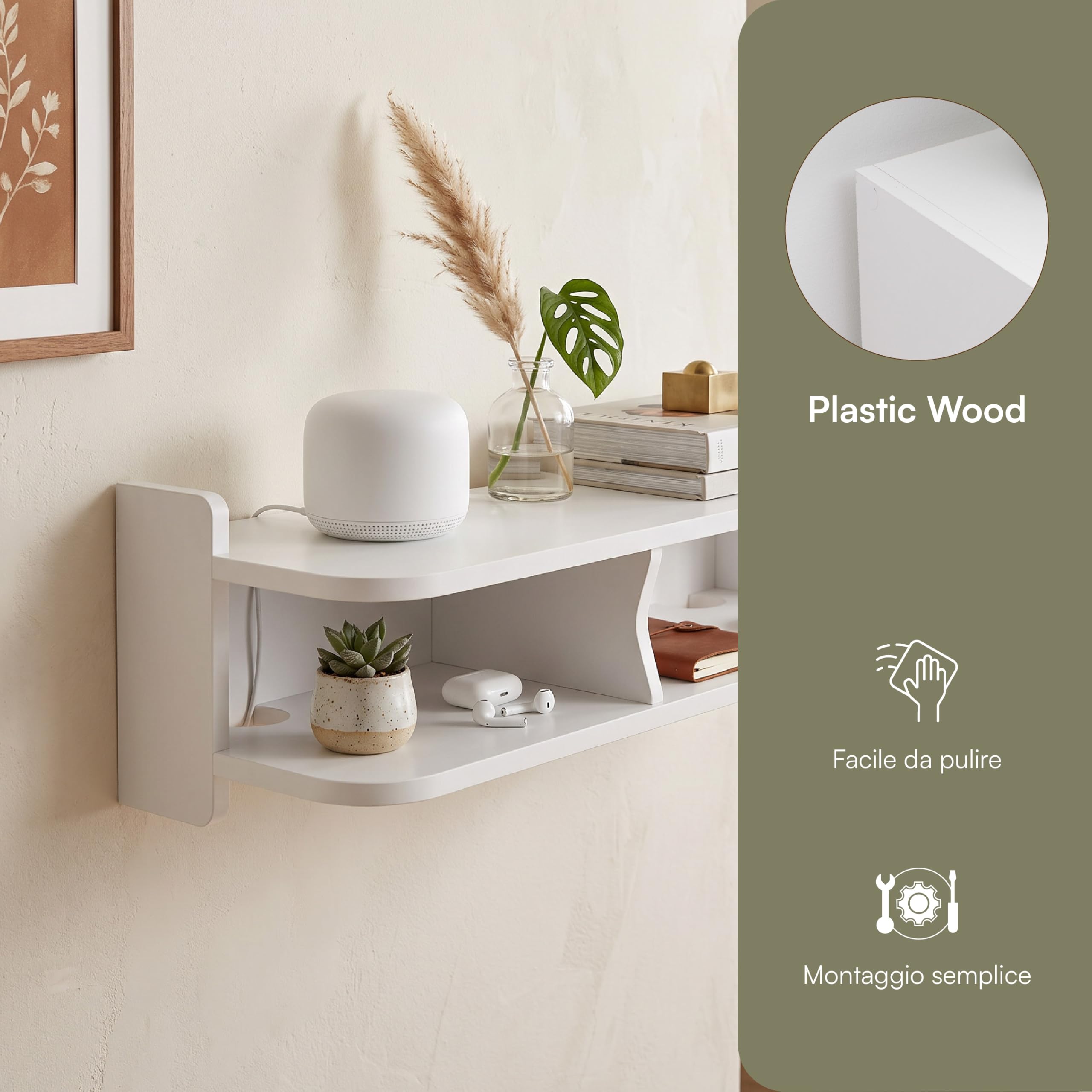 Baroni Home Mensola Porta WiFi 2 Scomparti 20x50x13 cm Parete