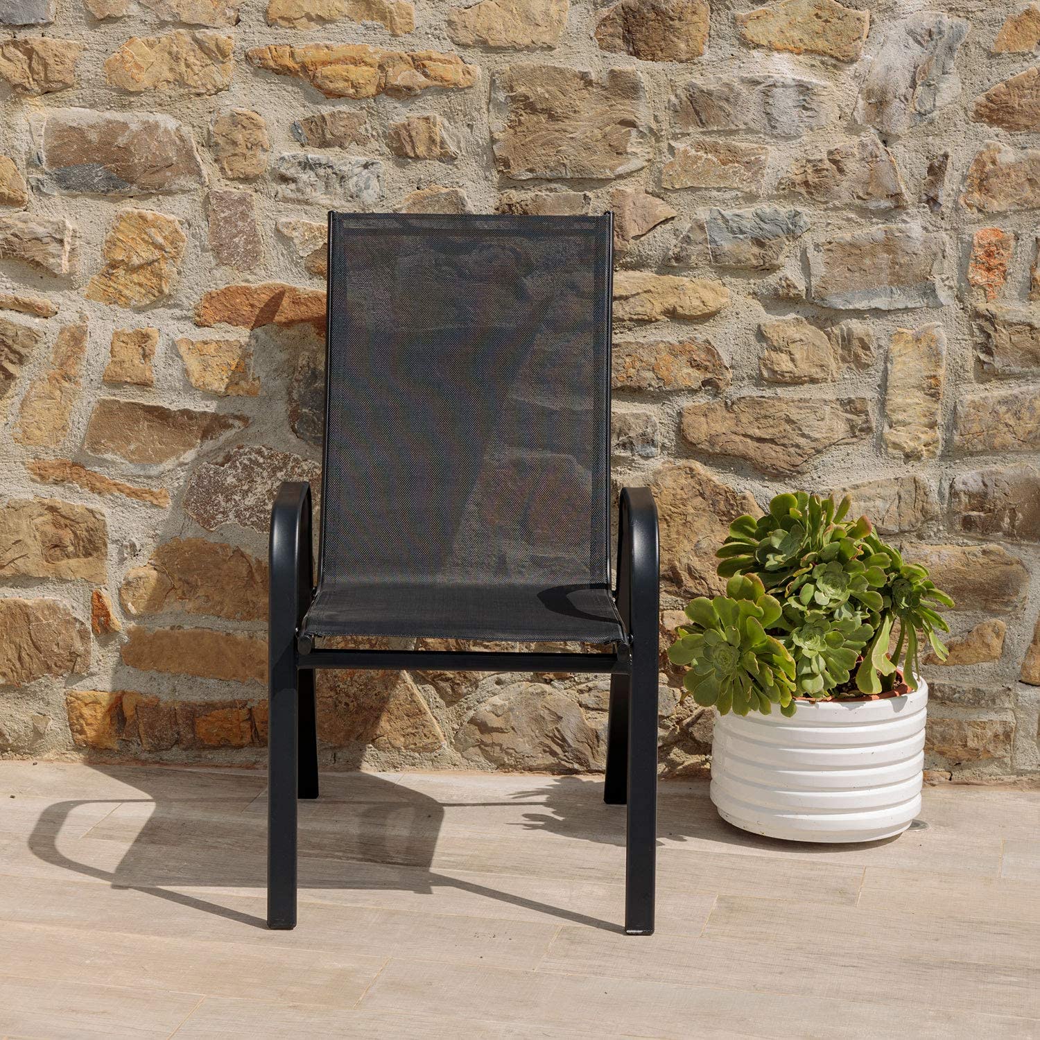 Baroni Home Set 2 Sedie Giardino Nero Metallo PVC 91x66x54 cm