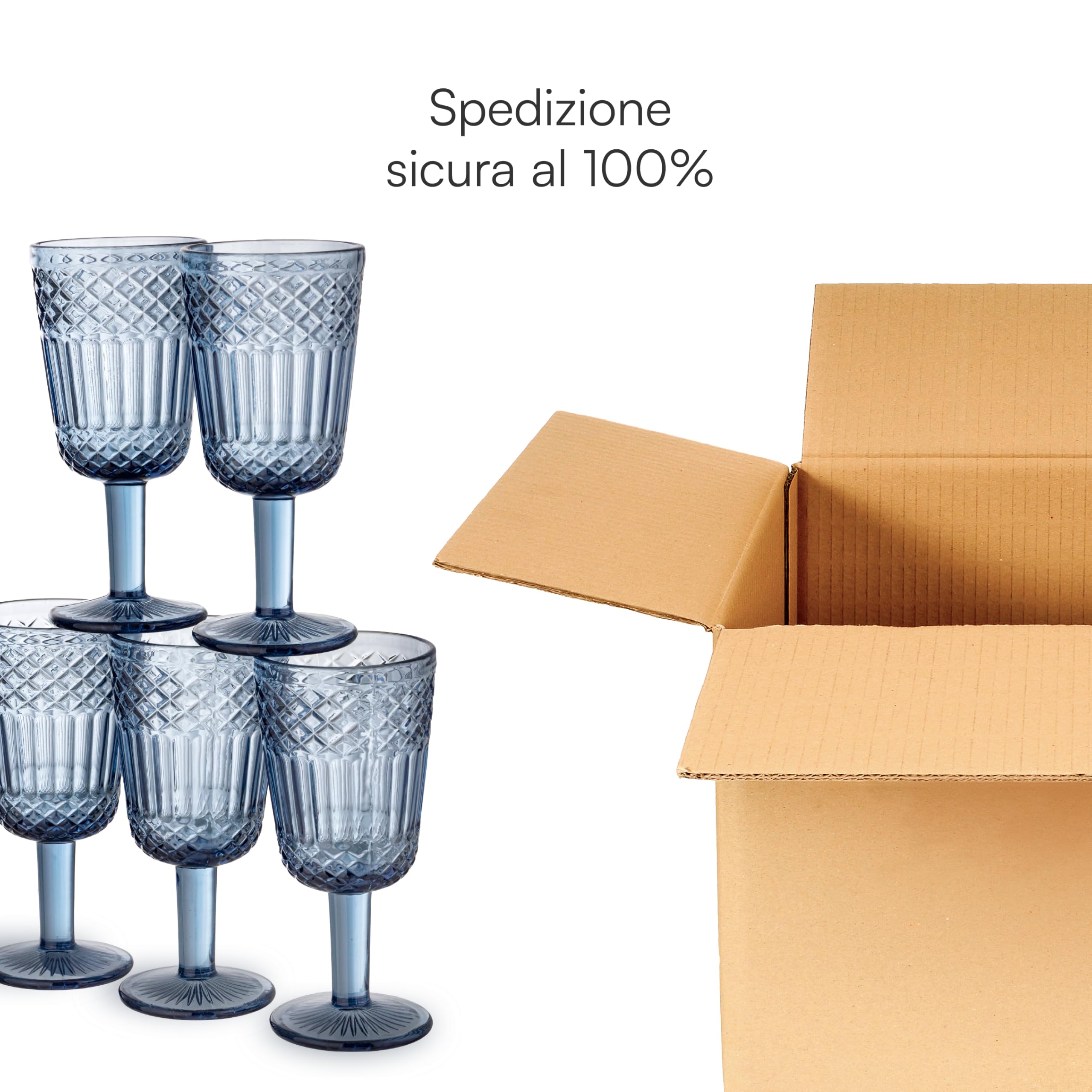 Baroni Home calici vetro blu 6 pezzi 25 cl