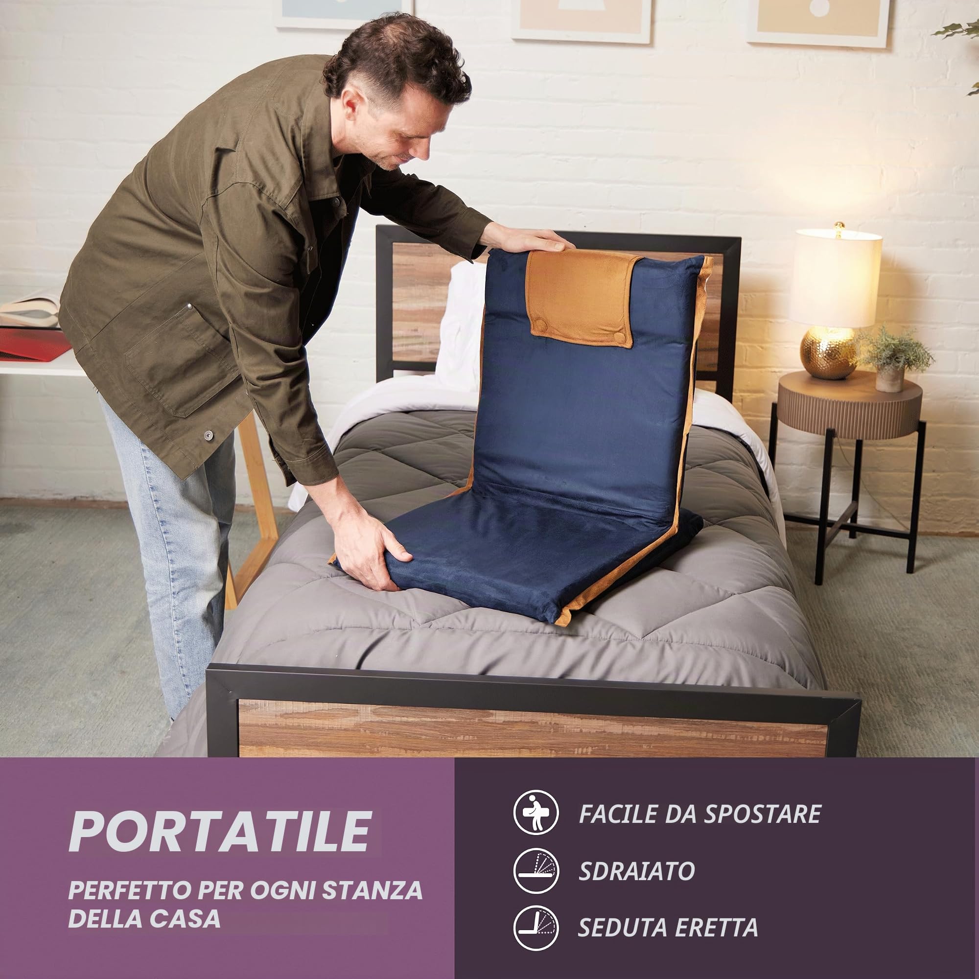 bonVIVO Easy III sedia pavimento pieghevole blu schienale reclinabile