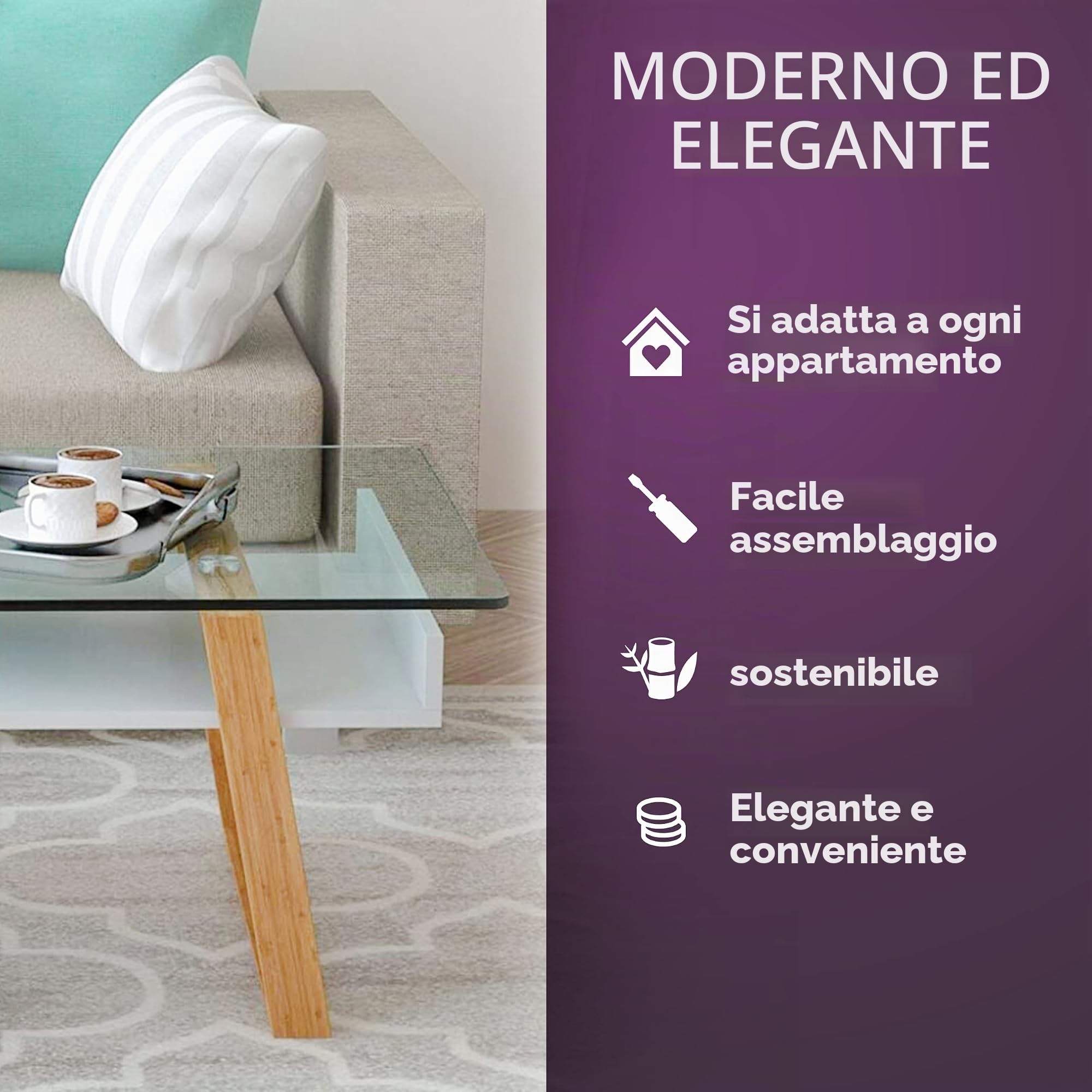 bonVIVO Donatella Scrivania Piccola Bianco H 40 cm Vetro