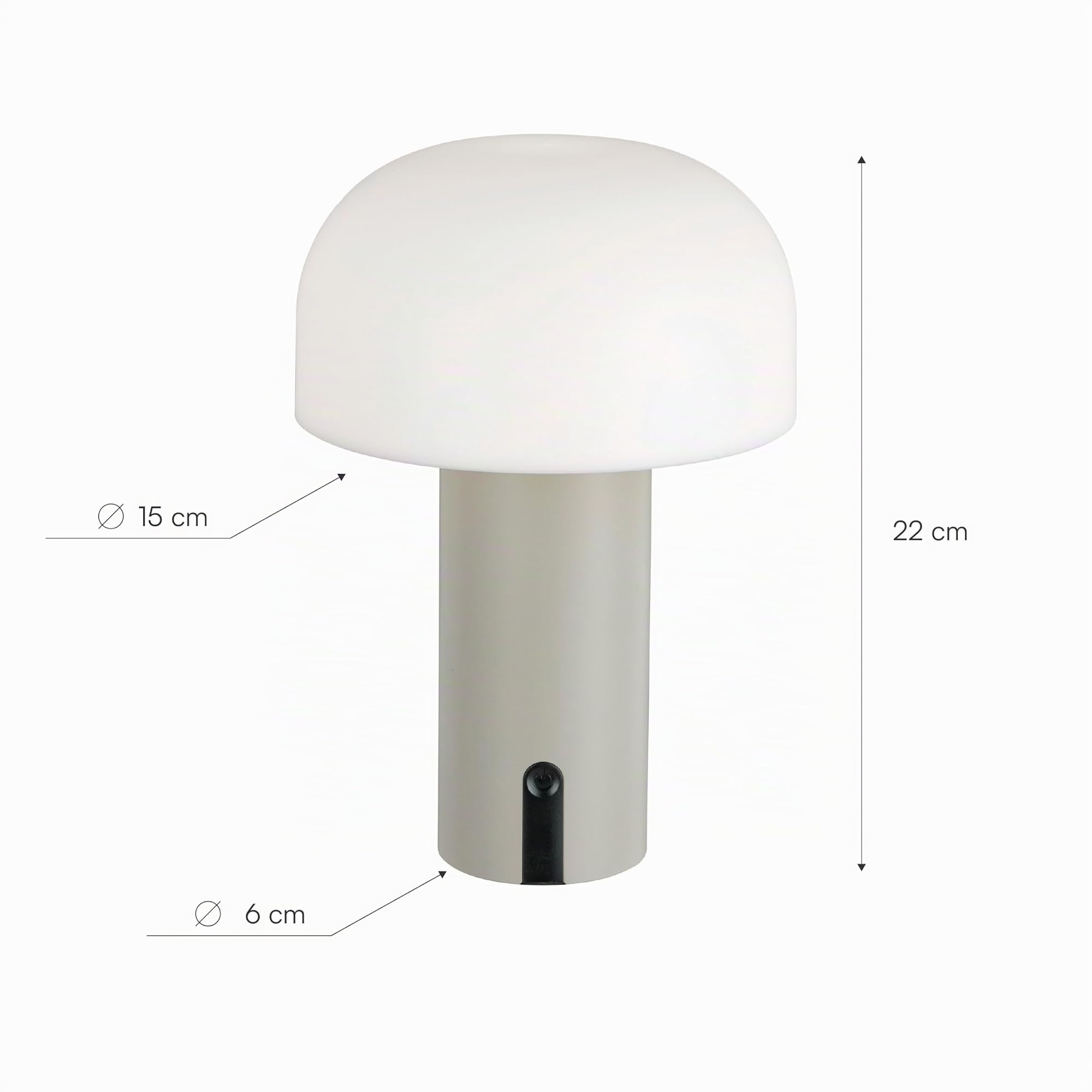Baroni Home Lampada LED Fungo Senza Fili Tortora 22 cm Ricaricabile