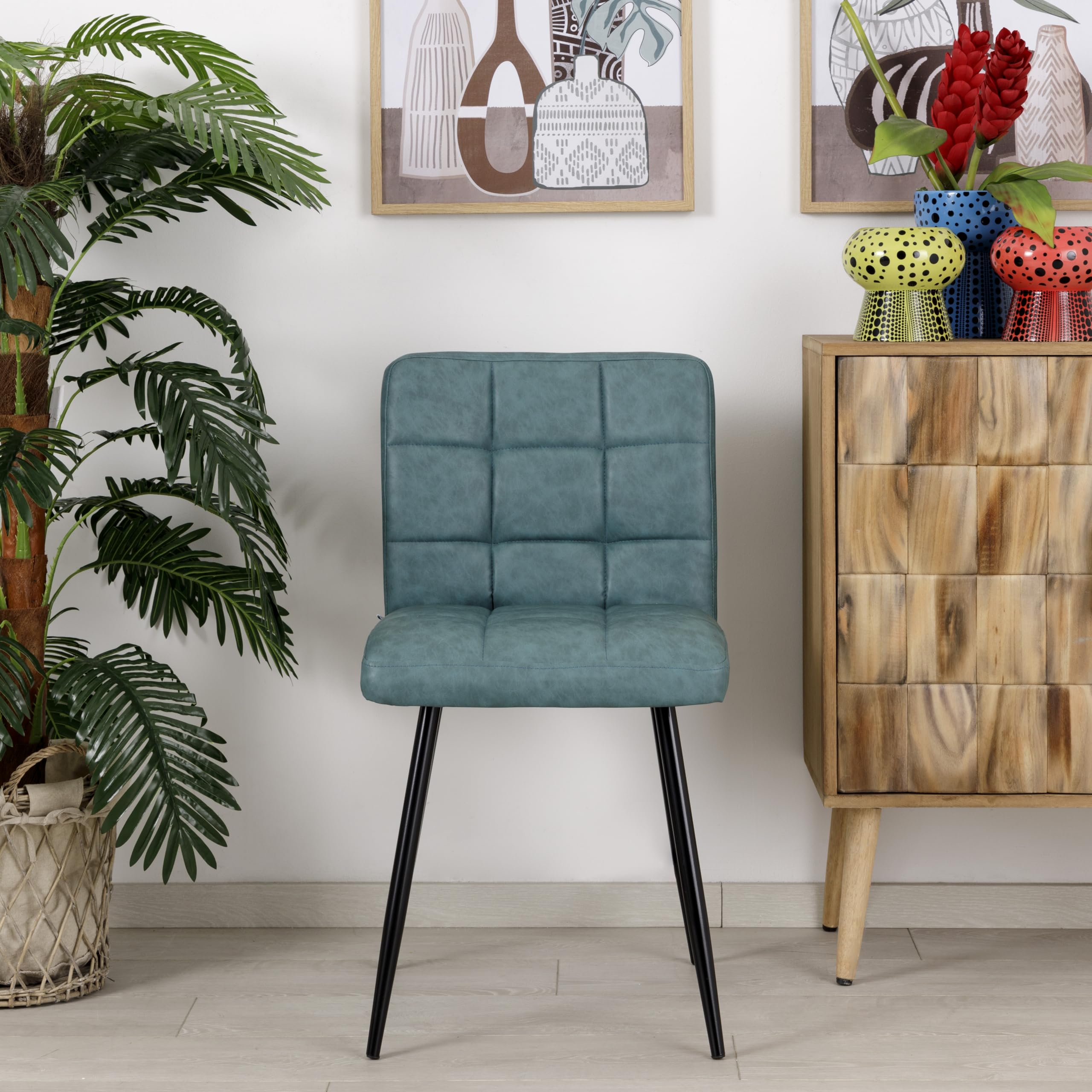 Baroni Home Sedia Moderna sedia blu petrolio ecopelle