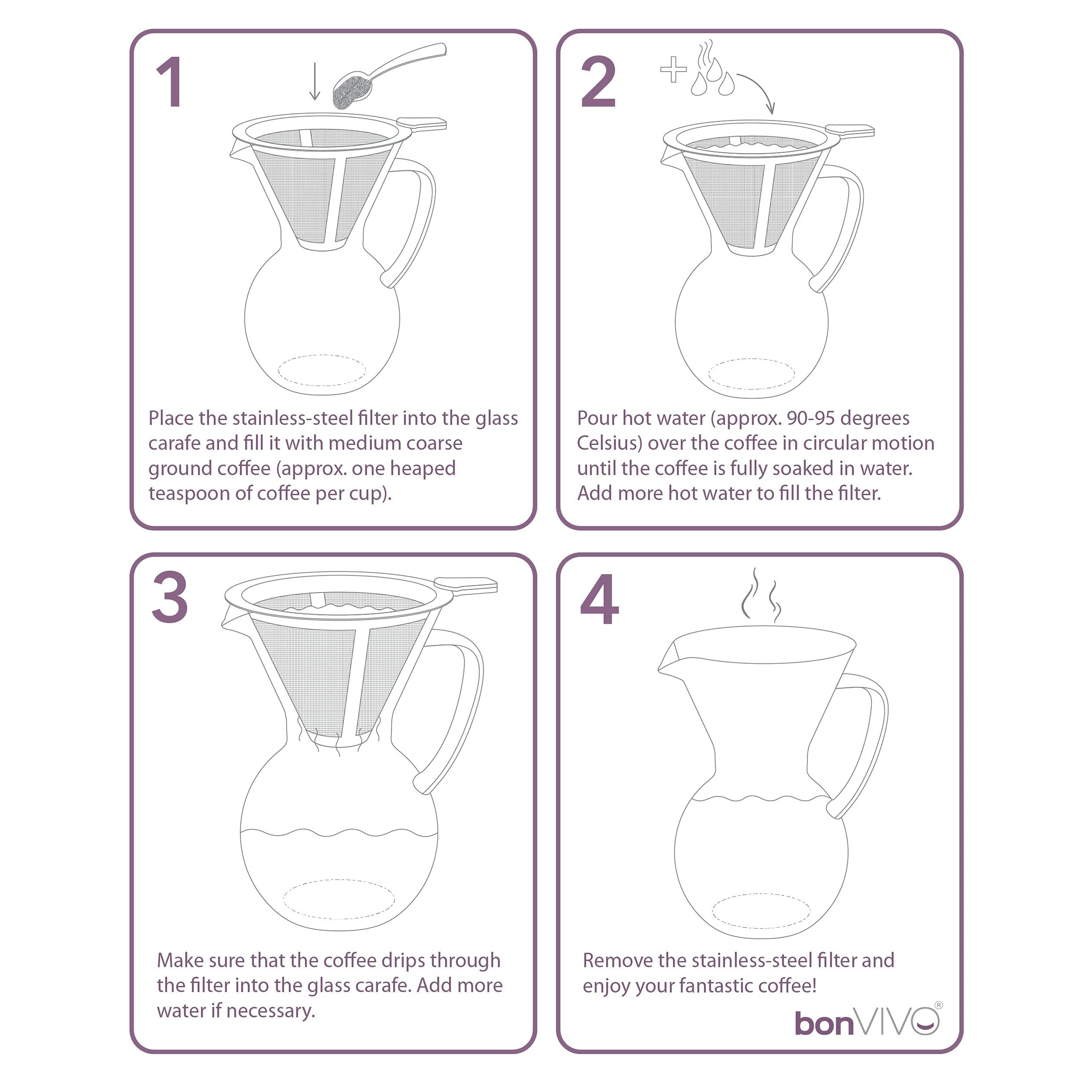 bonVIVO Aldrono caffettiera pour over 500ml rame filtro inox