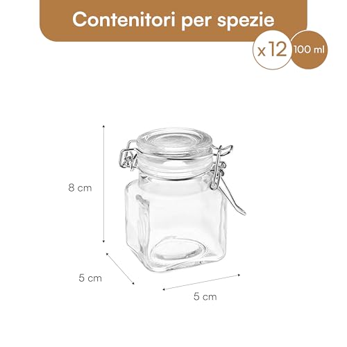Baroni Home barattoli portaspezie vetro 100 ml set 12 con etichette