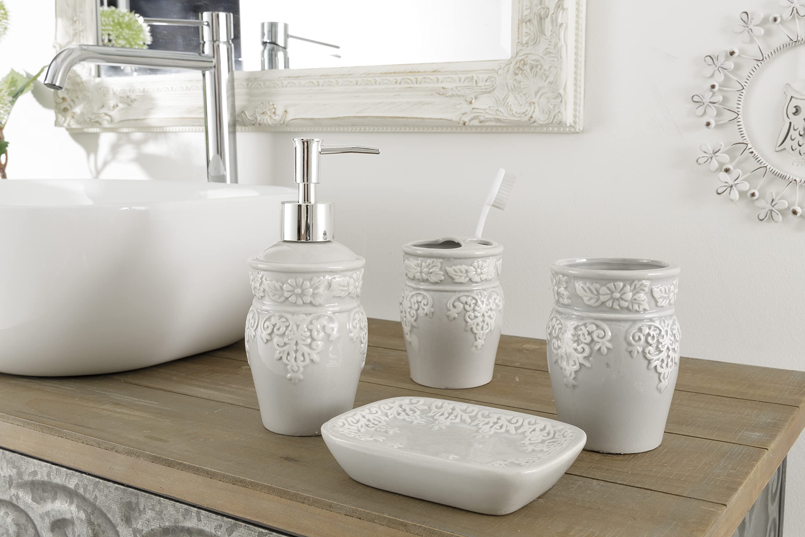Baroni Home Montemaggi Set Bagno Ceramica 4 Pezzi Grigio