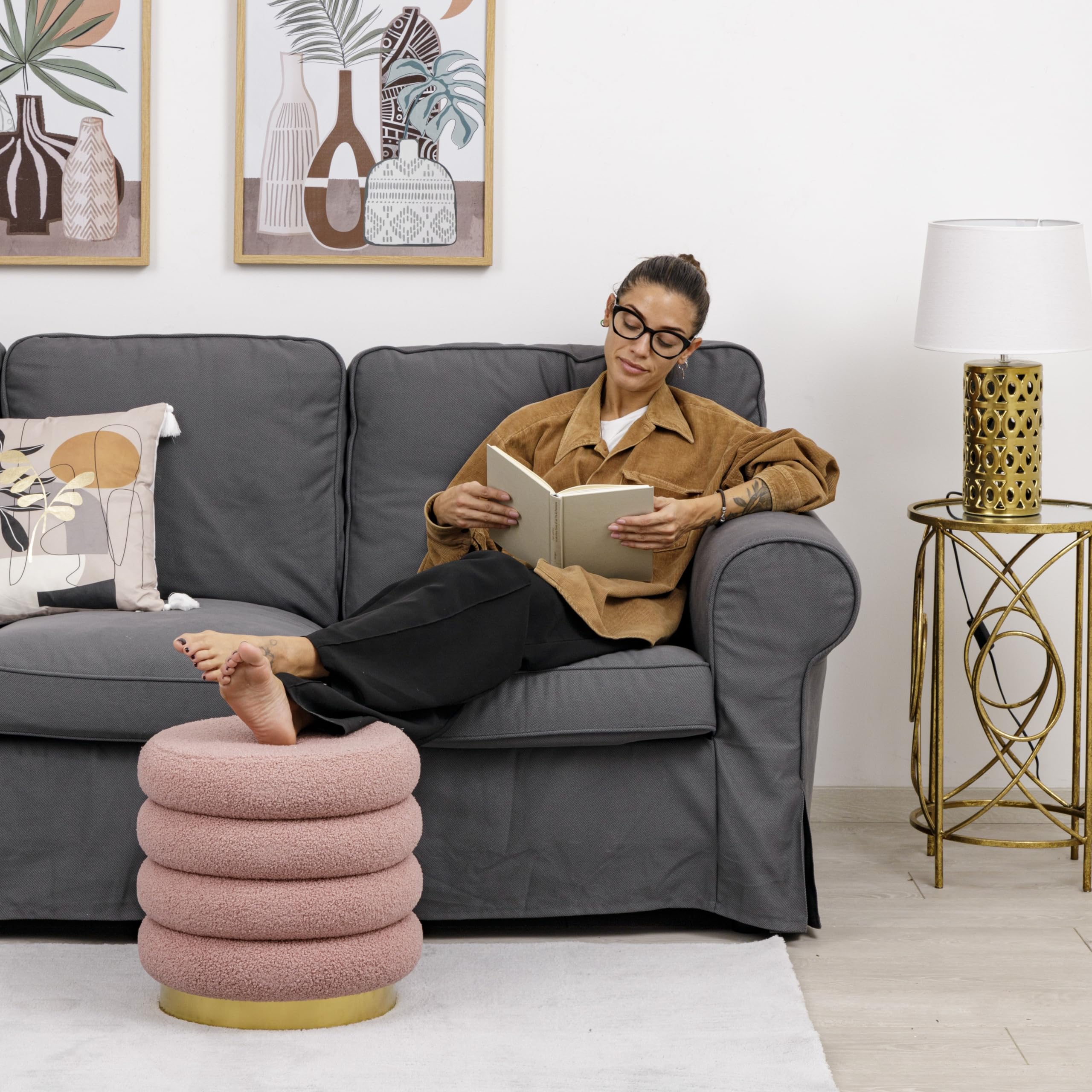 Baroni Home pouf macaron rosa sherpa 41x38x38 cm