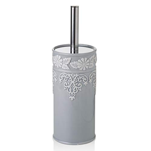 Baroni Home Scopino WC Ceramica 10x10x32 cm Grigio Decoro