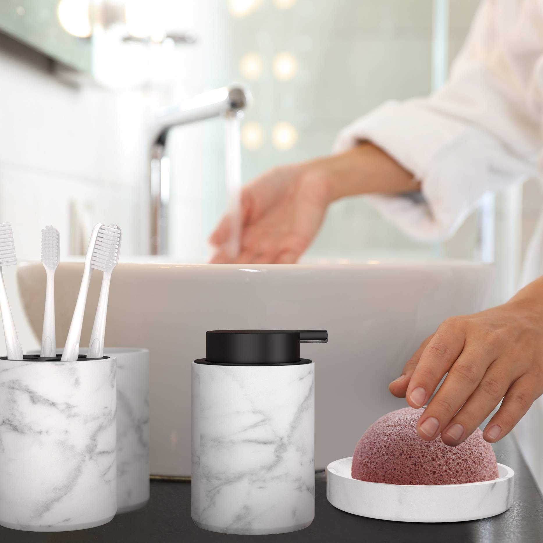 bonVIVO Marmora set accessori bagno 4 pezzi nero effetto marmo