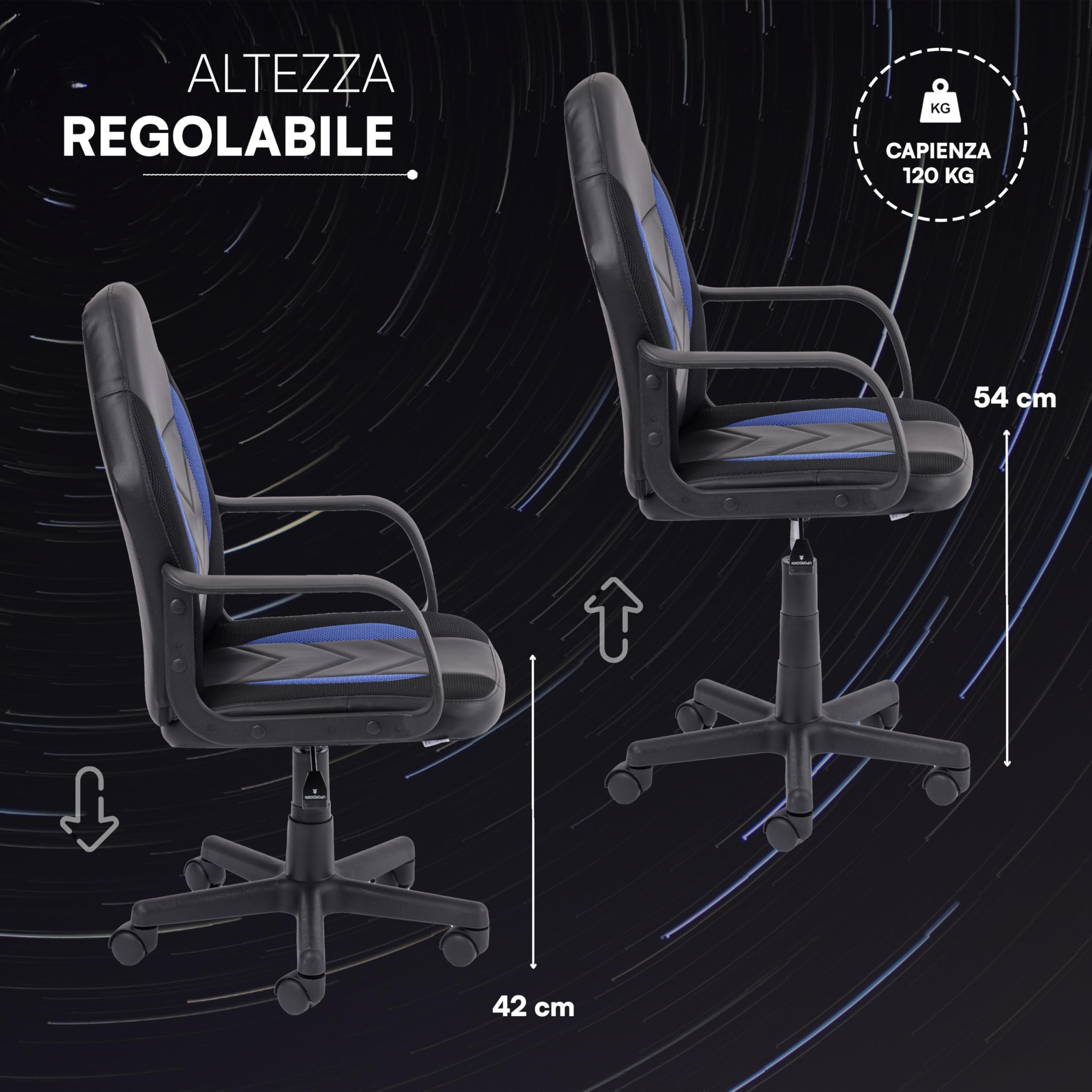 Baroni Home Sedia Gaming Ergonomica Blu 56x50x106 cm