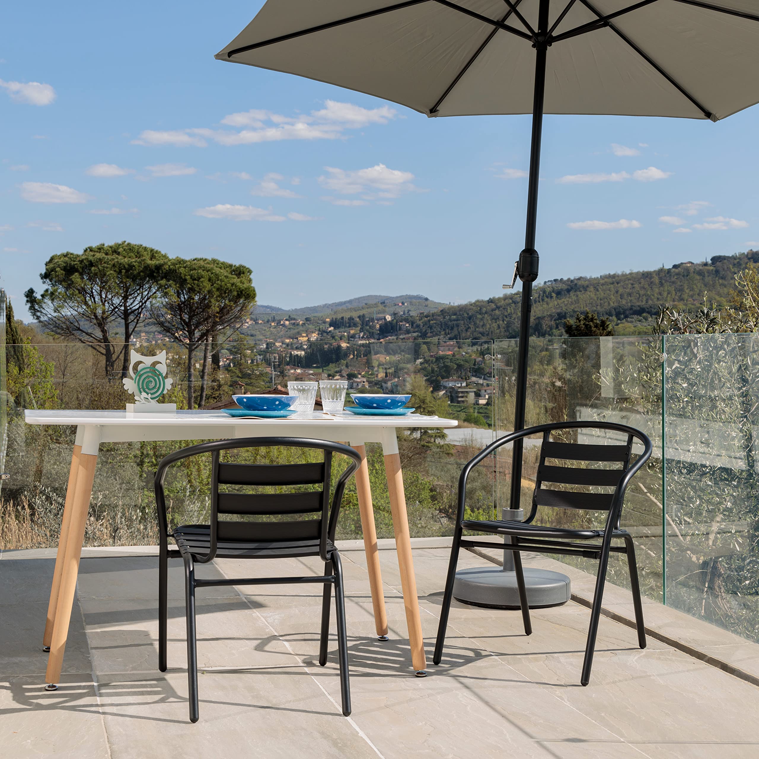 Baroni Home Set 2 Sedie Giardino Metallo Nero 56x55x75 cm