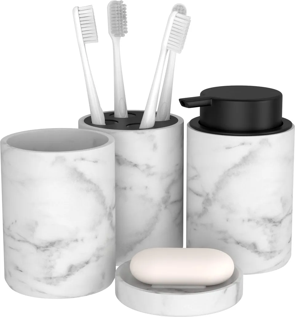 bonVIVO Marmora set accessori bagno 4 pezzi nero effetto marmo