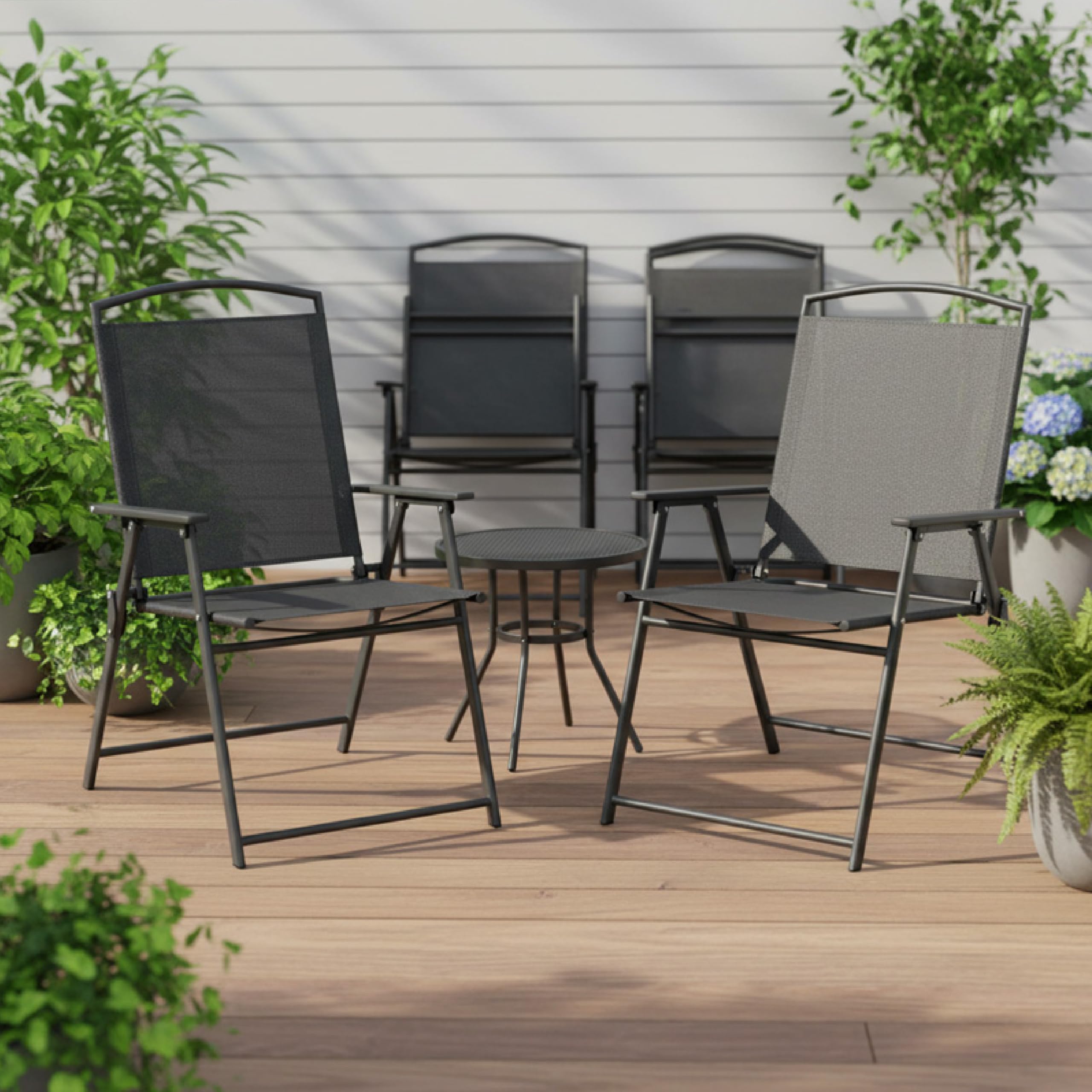 Baroni Home Set 4 Sedie da Giardino Pieghevoli Nere con Braccioli