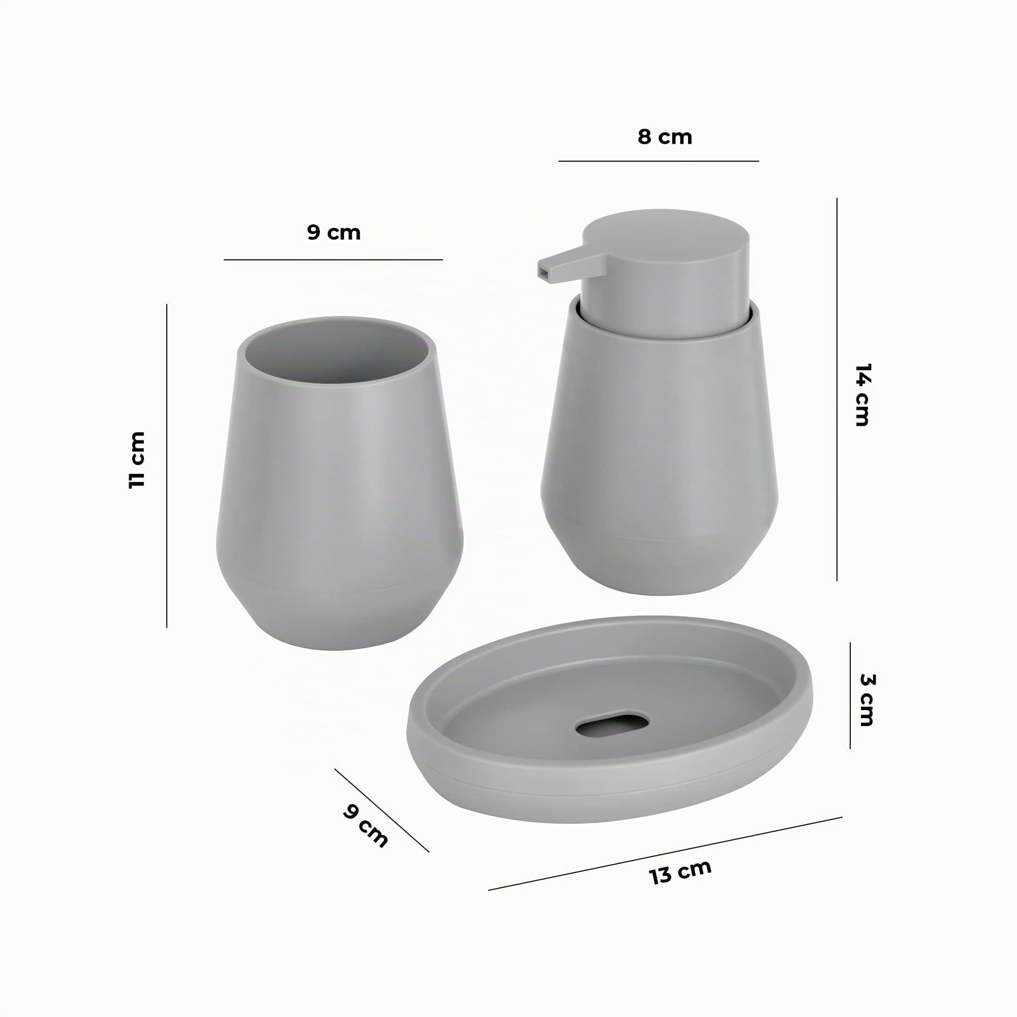 Baroni Home Set Bagno 3 Pezzi Grigio in Plastica con Dispenser