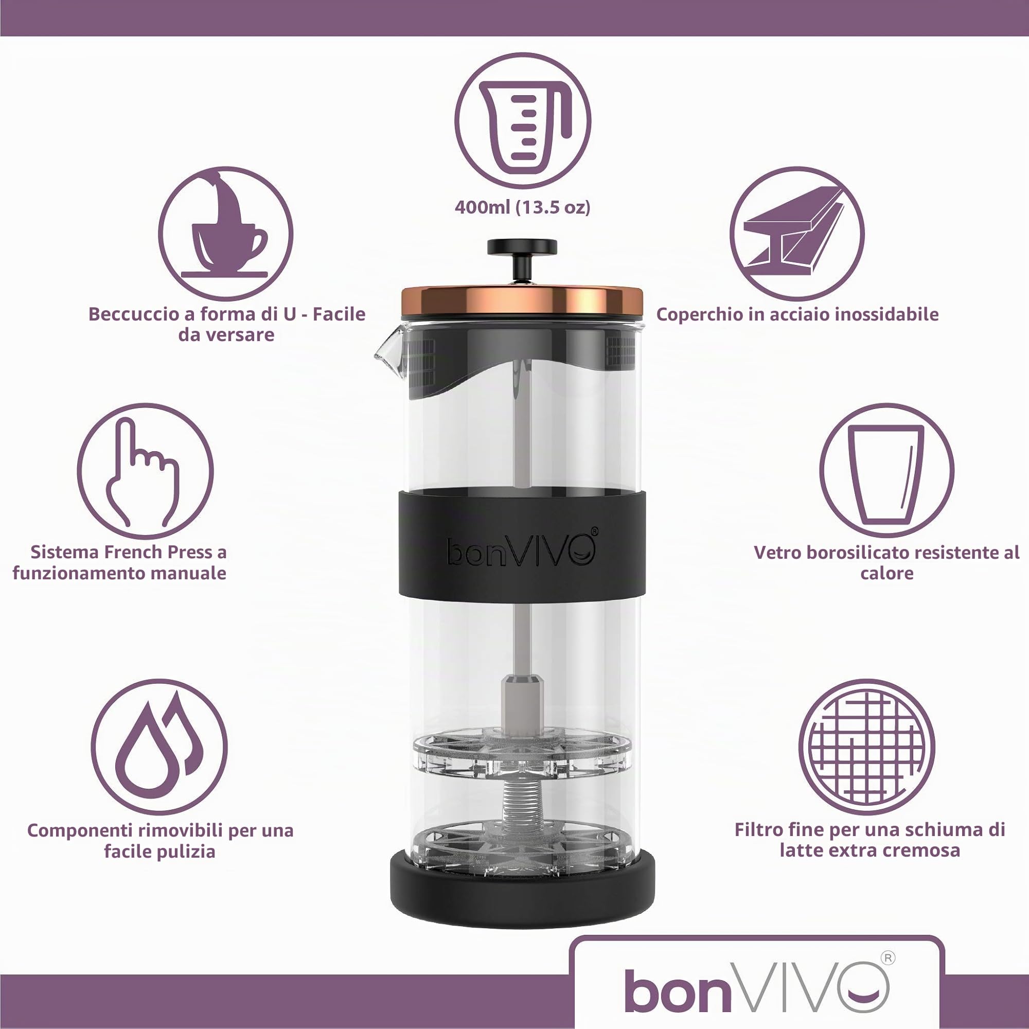 bonVIVO FOMO montalatte manuale 400 ml rame