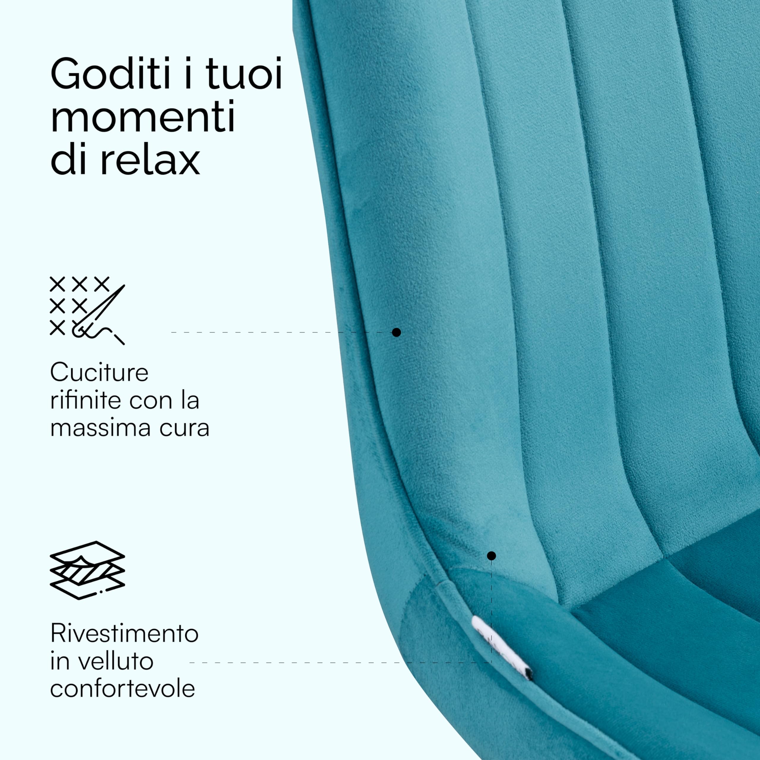 Baroni Home set 4 sedie velluto blu petrolio 53x86 cm
