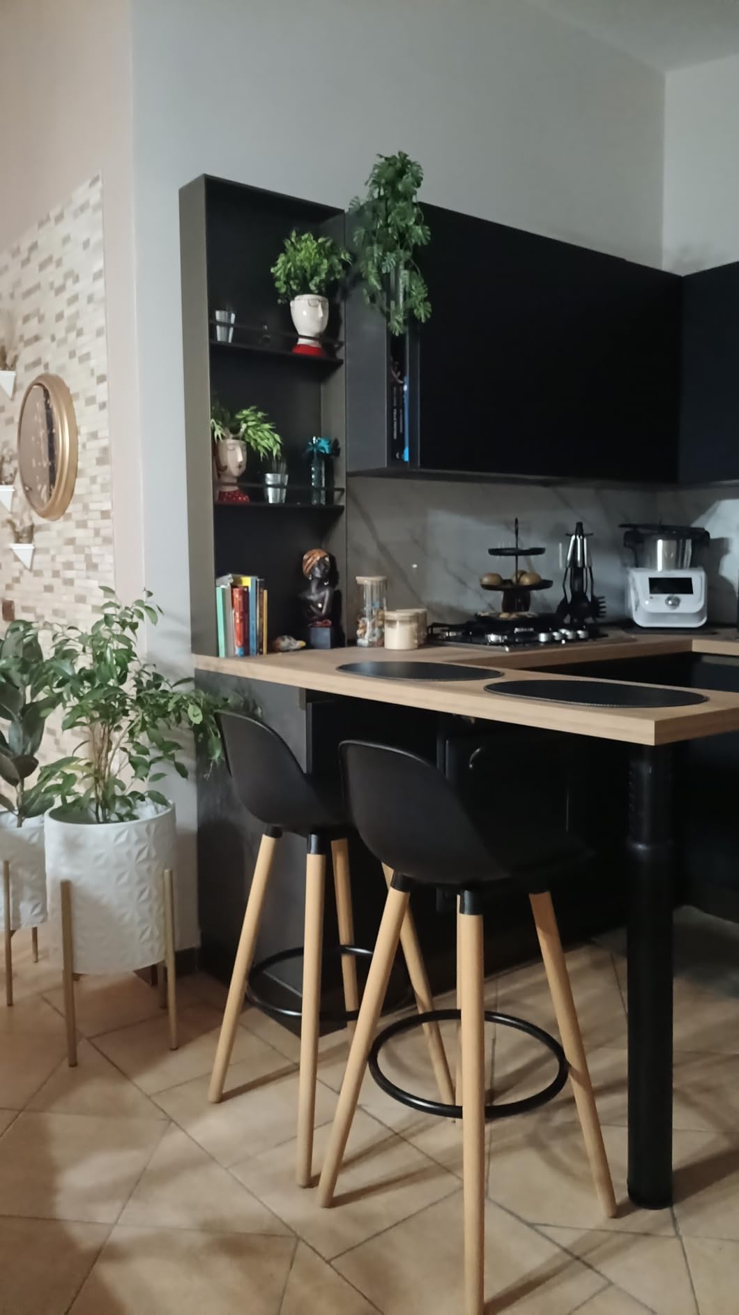 Baroni Home sgabello nero 2 pezzi schienale