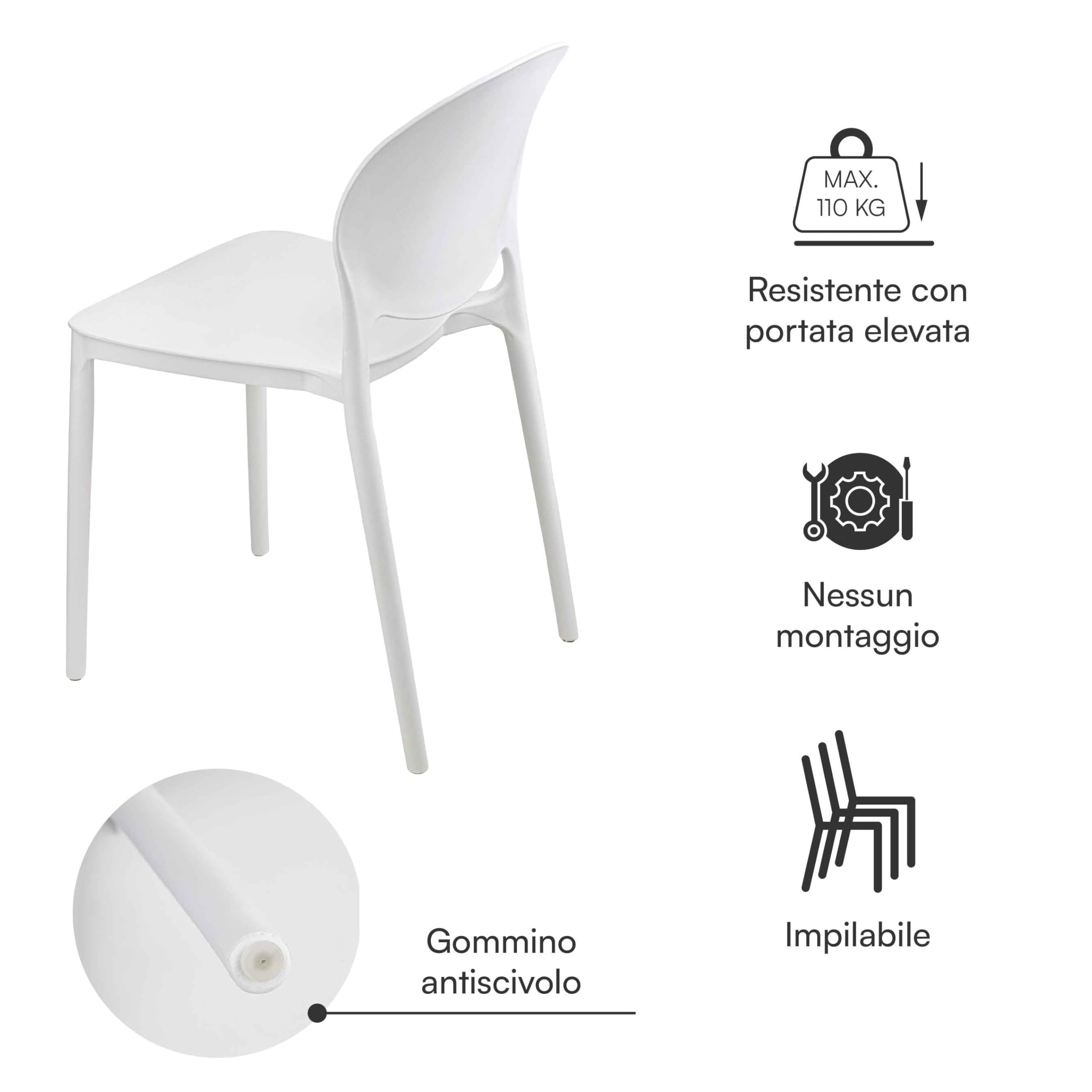 Baroni Home Set 4 Sedie Plastica Bianca 46x50x80 cm