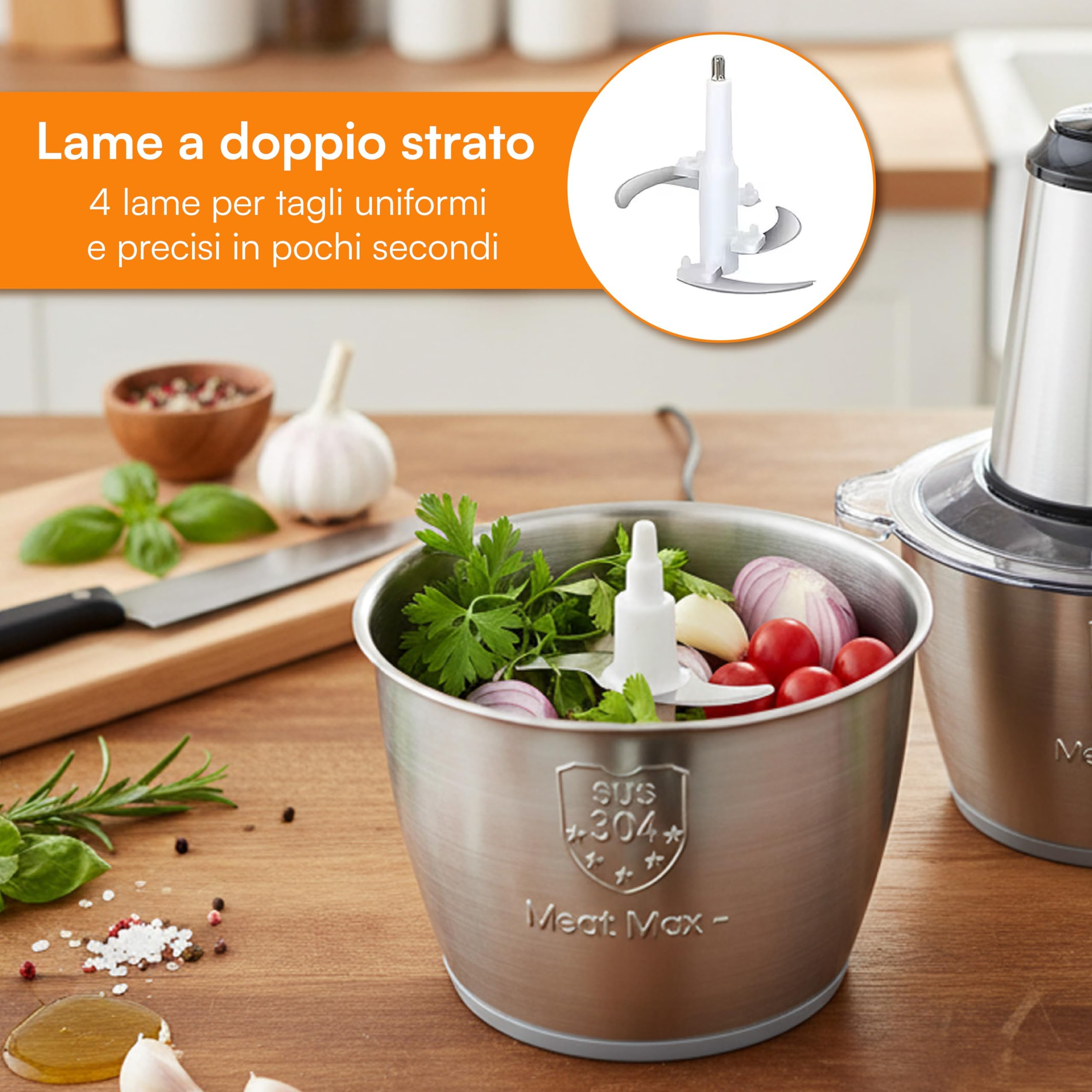 Baroni Home Tritatutto Elettrico Multifunzione 2 in 1 Grigio 4 Lame