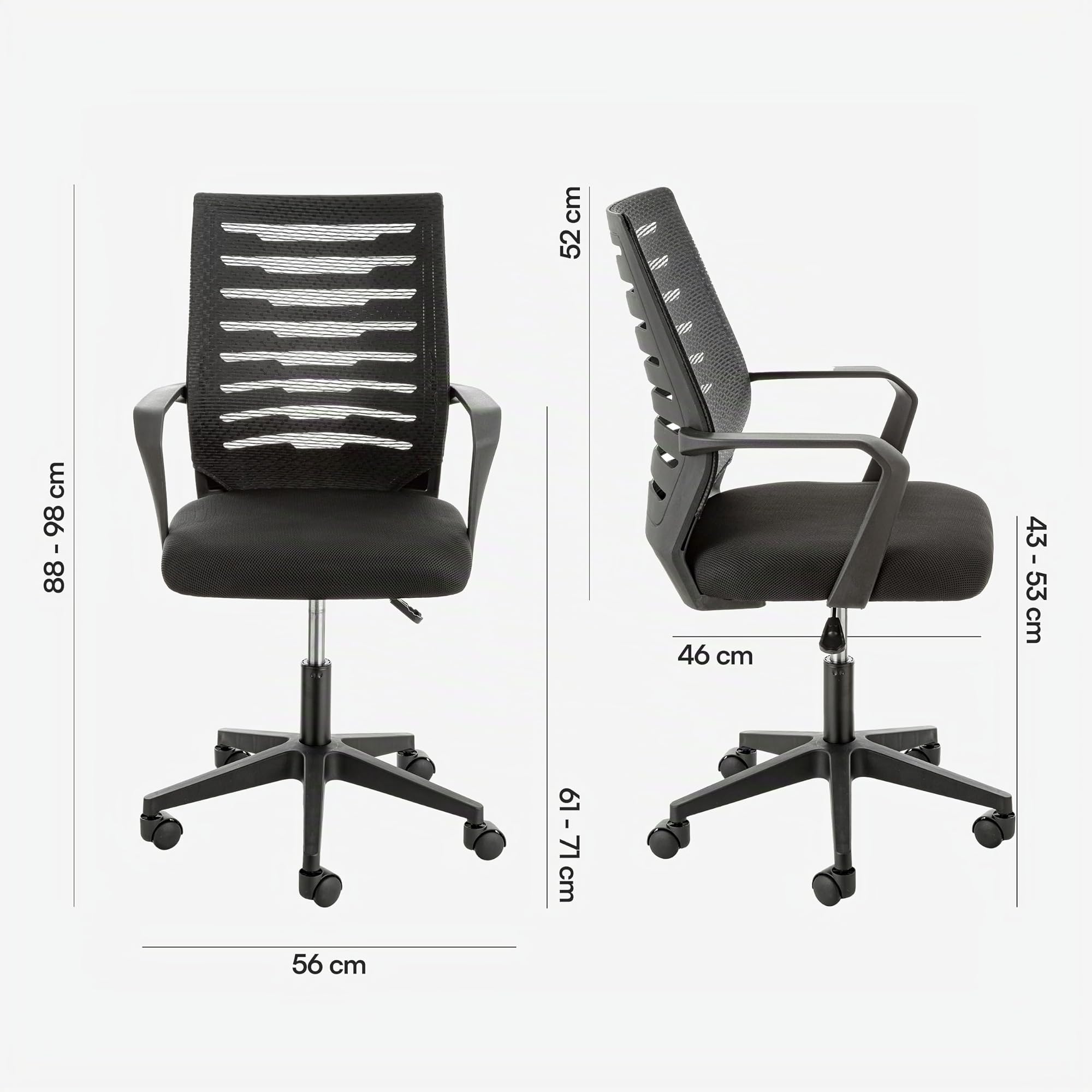 Baroni Home sedia ufficio nera girevole 98 cm con braccioli