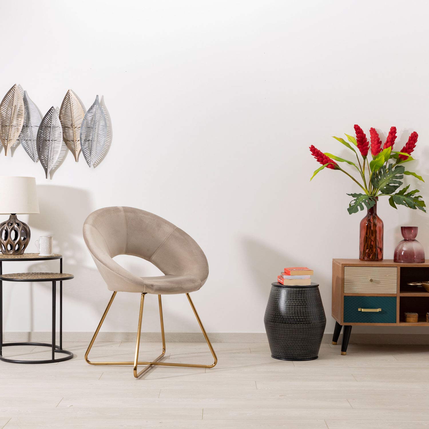Baroni Home Poltrona Bibi Moon Beige Velluto 71x59x84 Portata 200kg