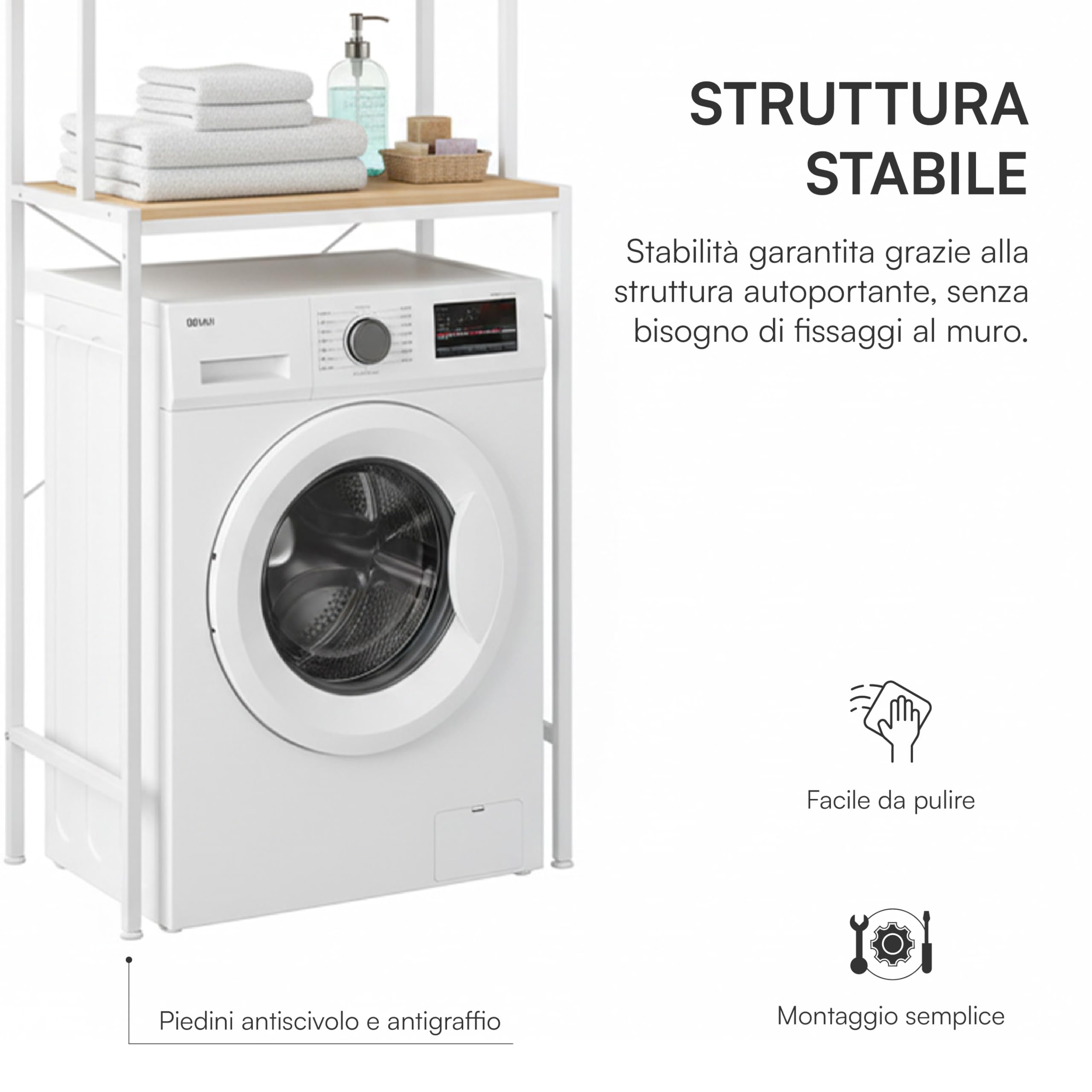 Baroni Home scaffale sopralavatrice bianco 40x67x162 cm
