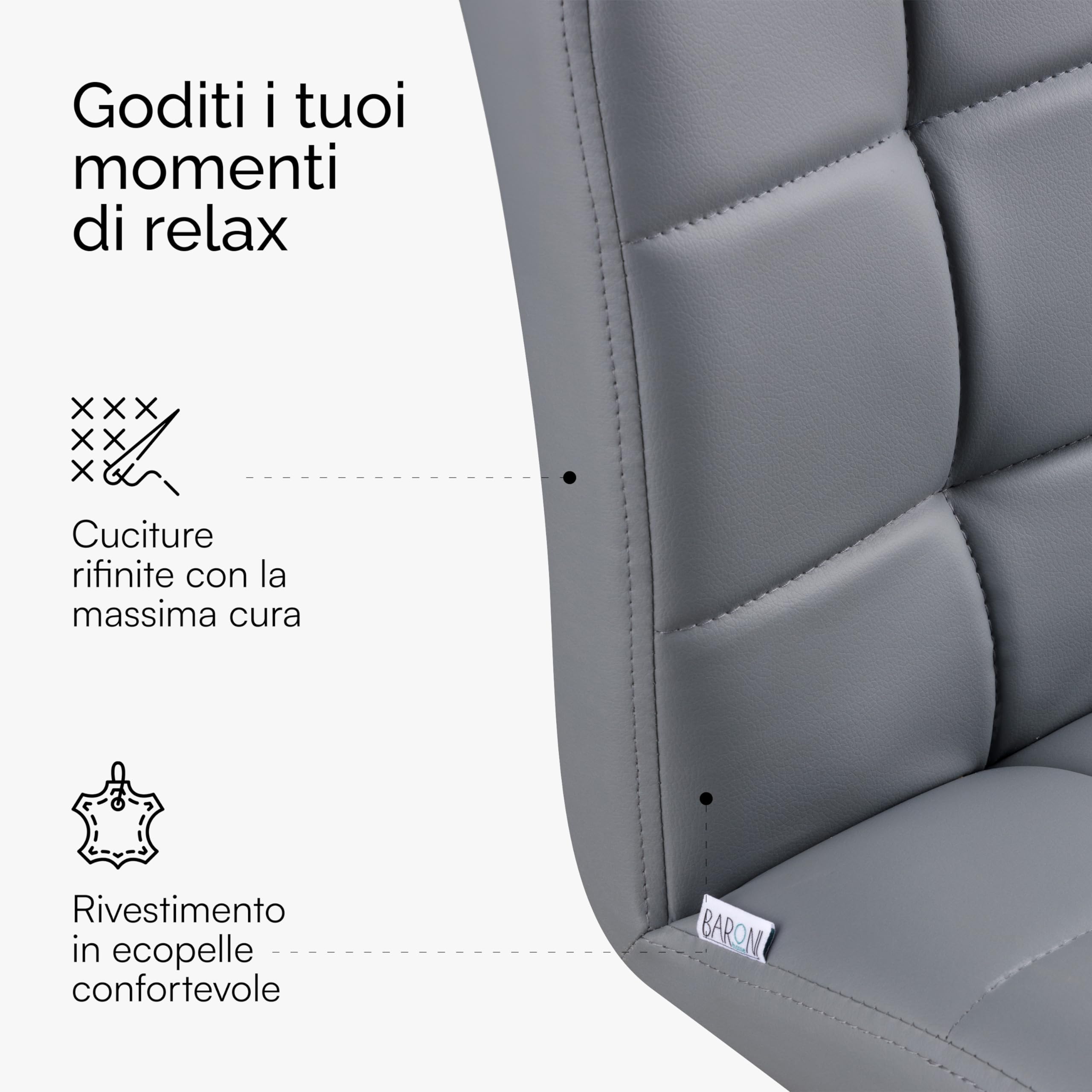 Baroni Home Set 2 Sedie Ecopelle Grigio Gambe Acciaio