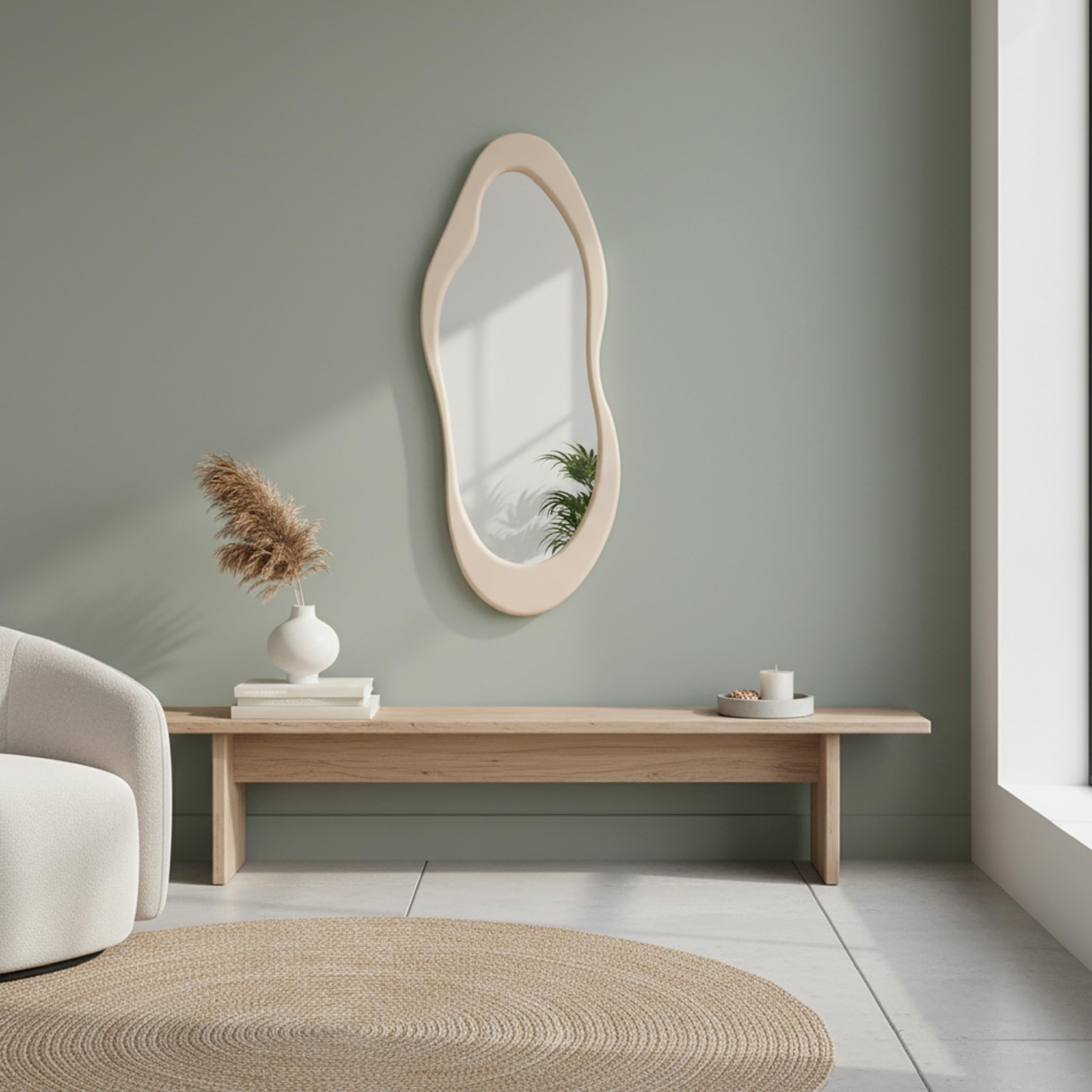 Baroni Home Specchio da parete ondulato bianco 50x120 cm