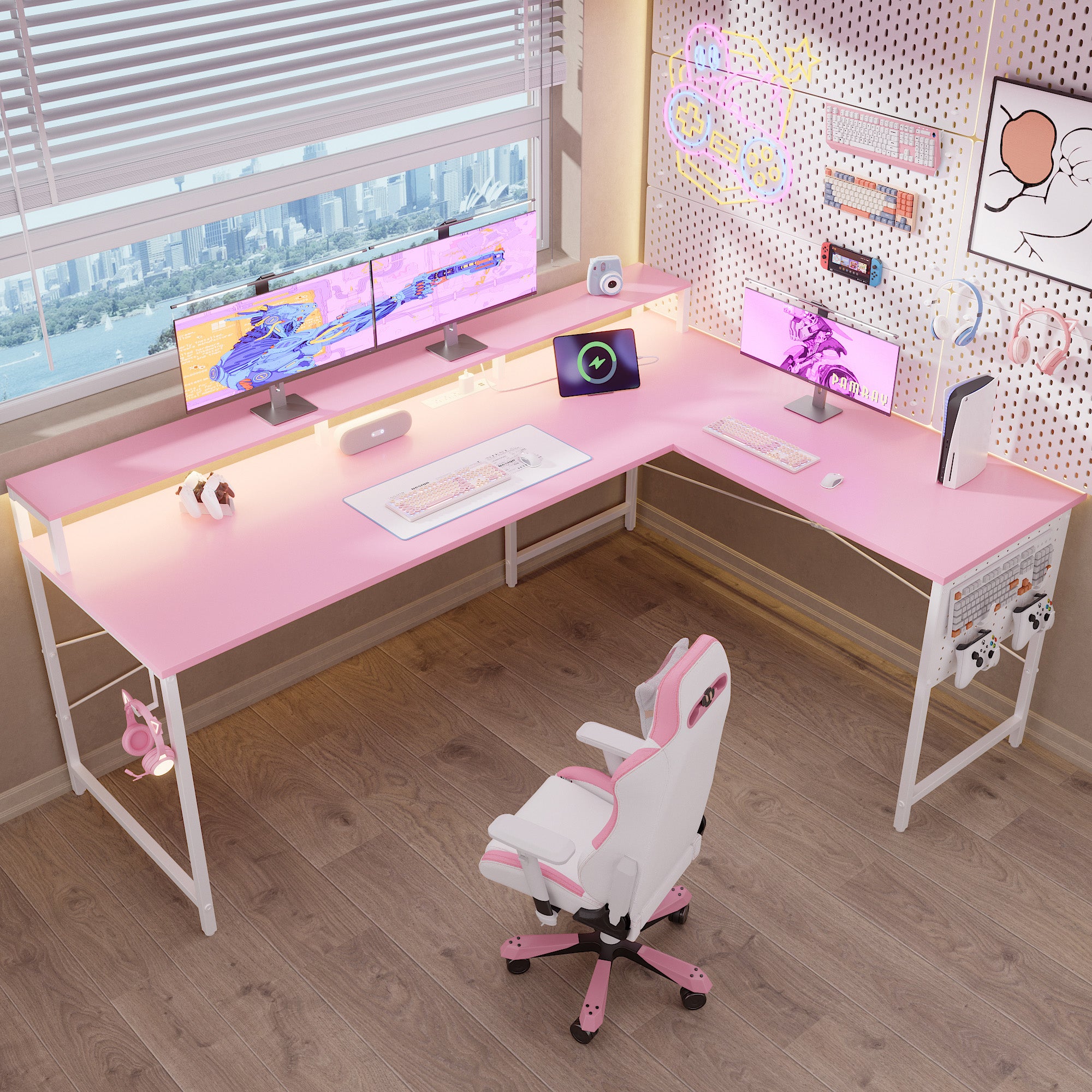 Pamray 64 Pollici Scrivania Angolare a L Nera 163 cm LED