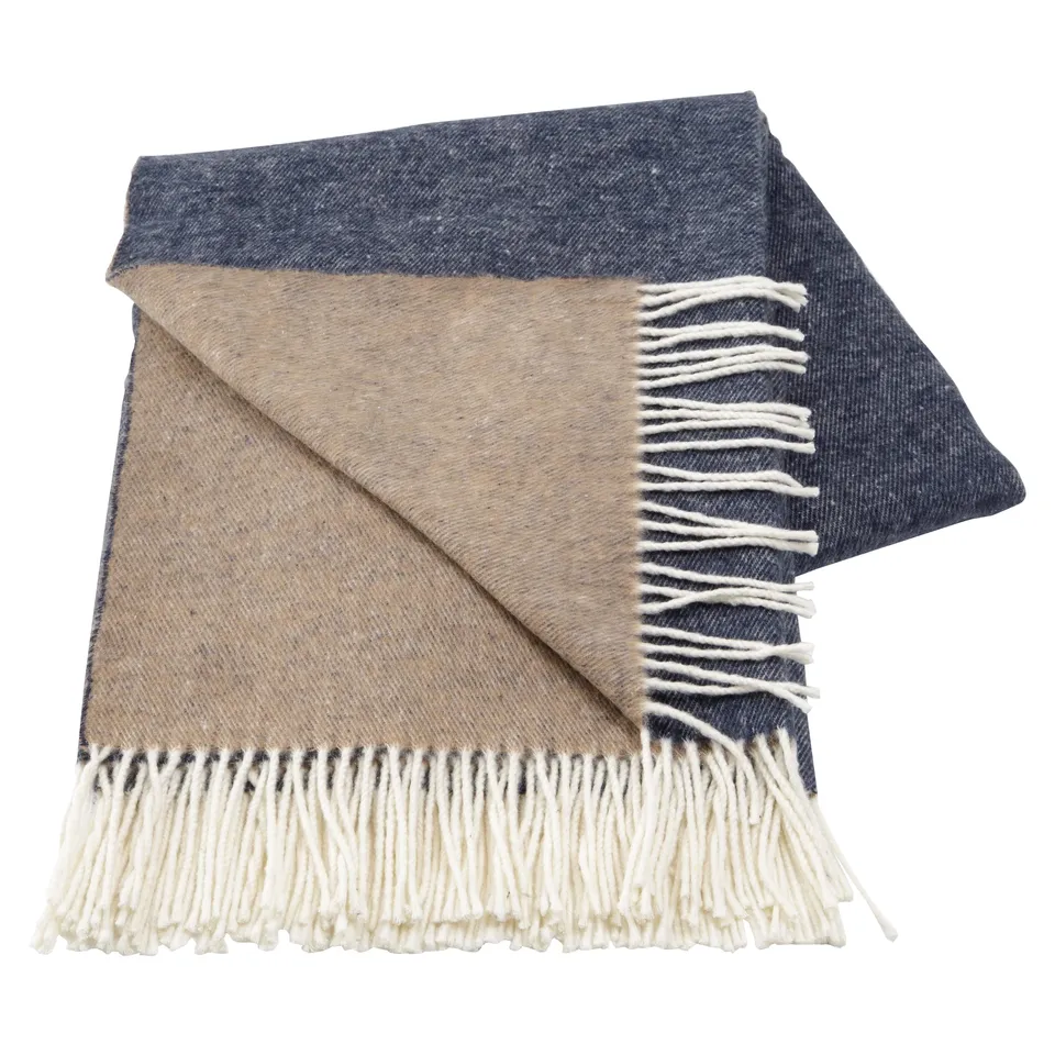 Baroni Home plaid double face blu e beige 130x170 cm