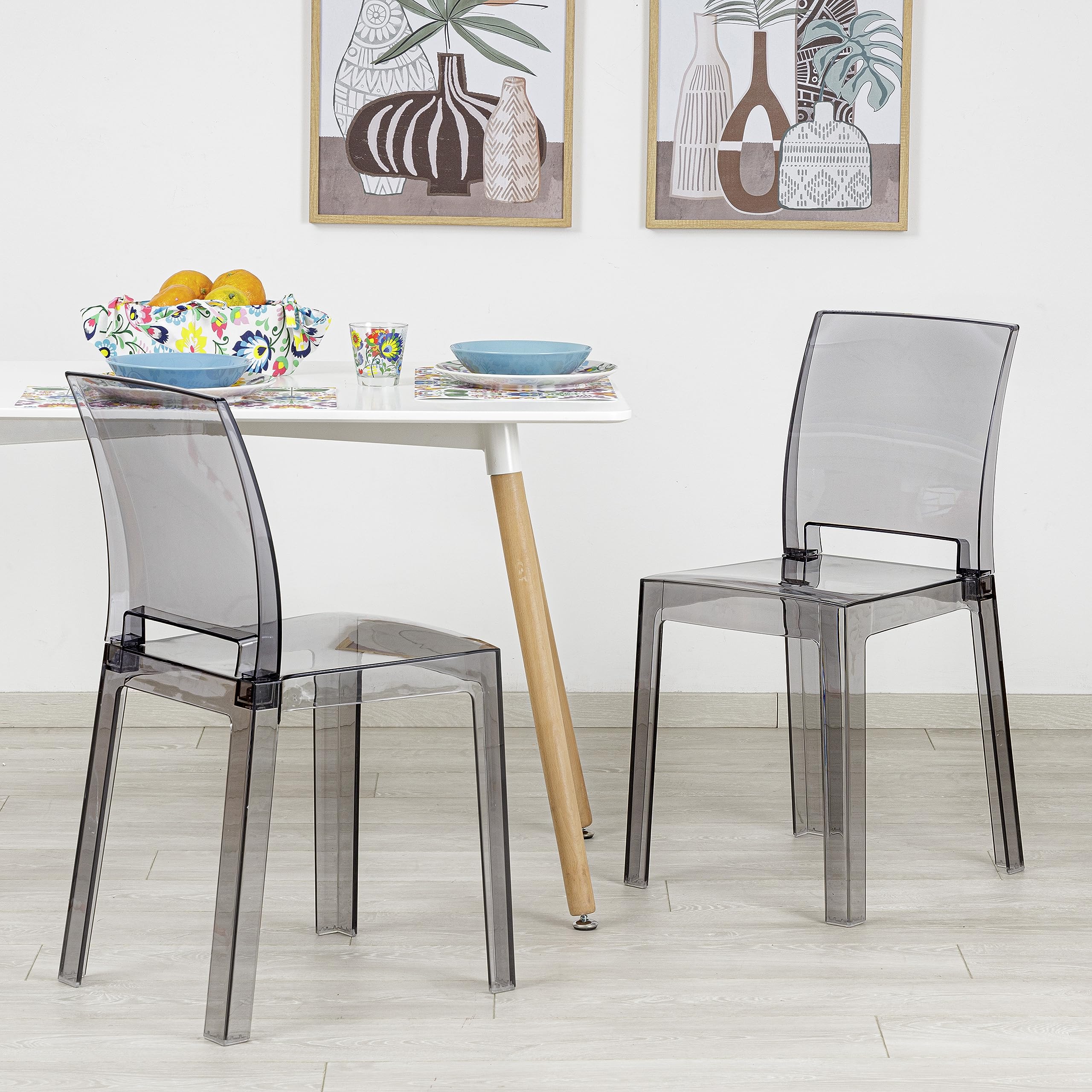 Baroni Home Sedie Policarbonato Smoke 36x81x43 cm Set 4 Pezzi