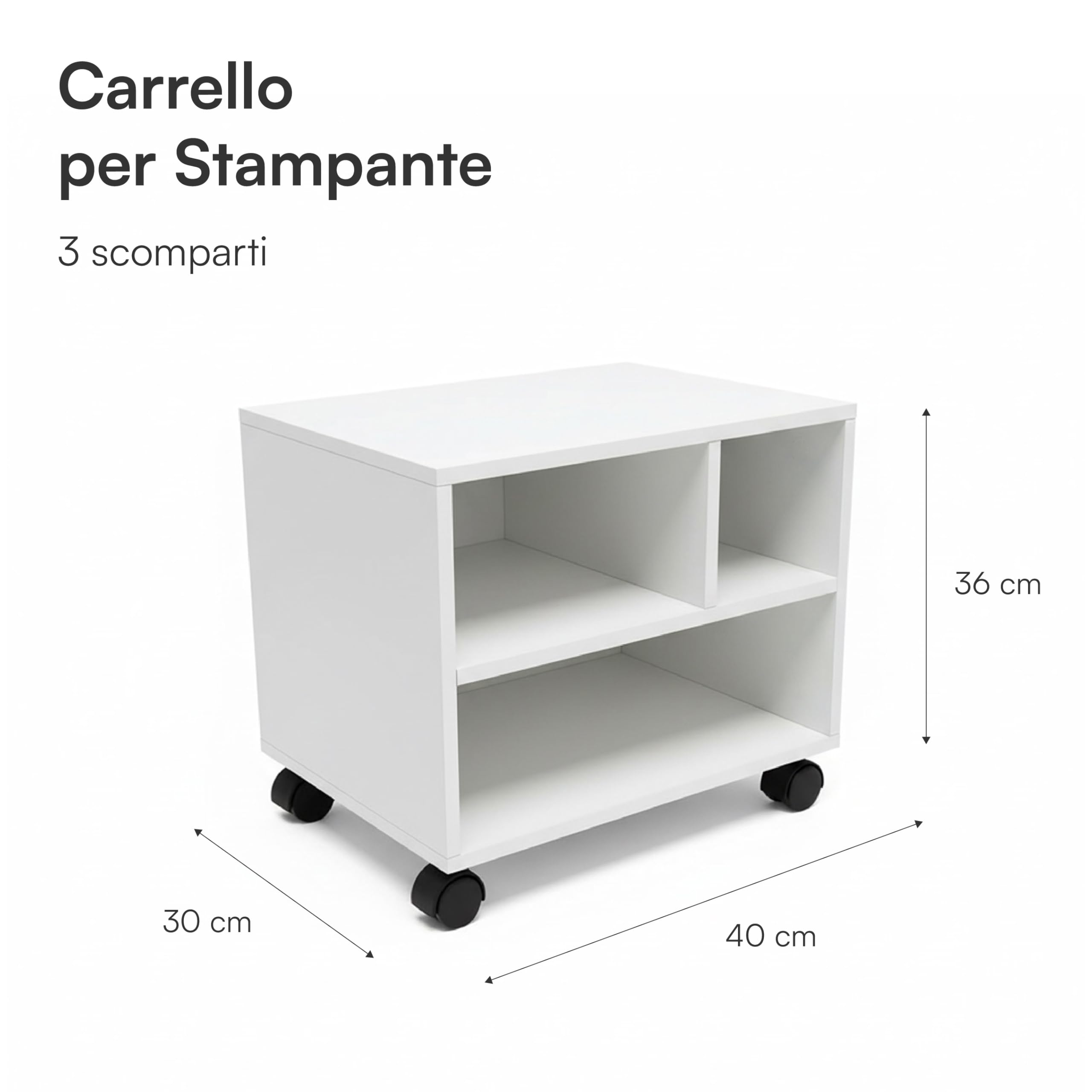 Baroni Home Carrello Ufficio 3 Scomparti Bianco 30x40x36 cm