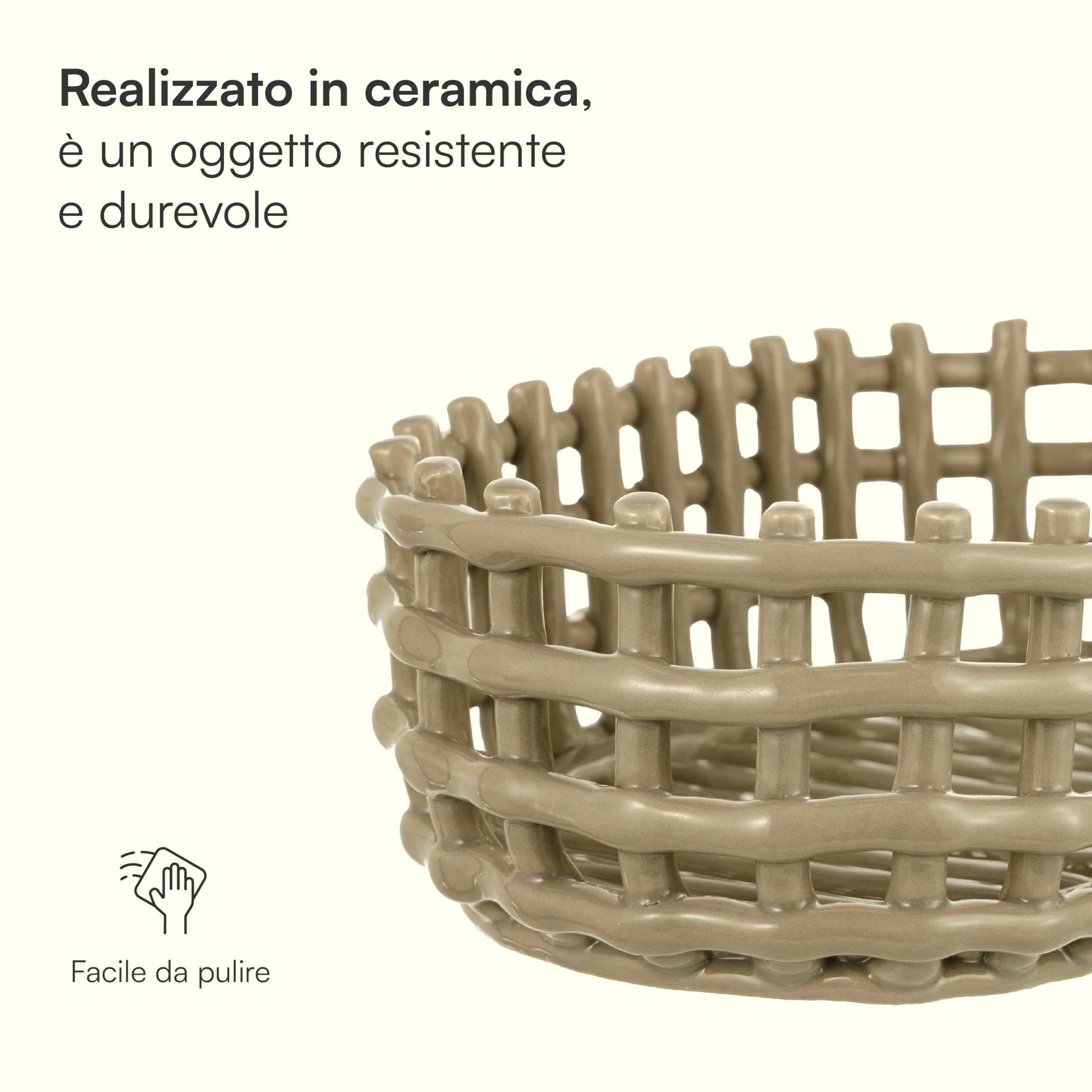 Baroni Home cestino ceramica intrecciato ovale tortora